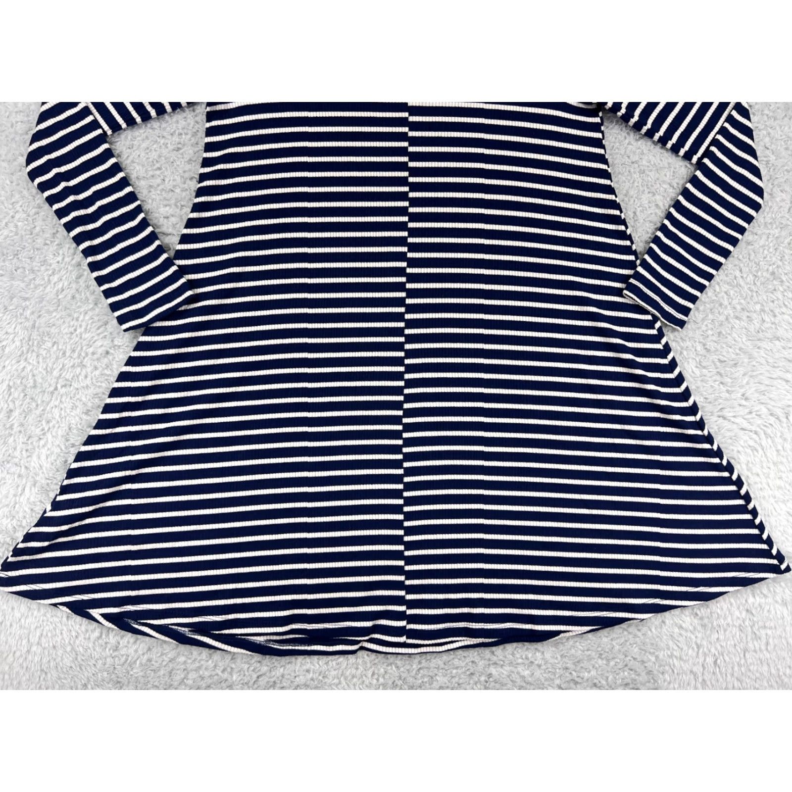 Vintage LA made Dress Womens Mini Striped Blue White Long Sleeve Polyester Blend Dress Size M / US 6-8 / IT 42-44 - 7 Thumbnail