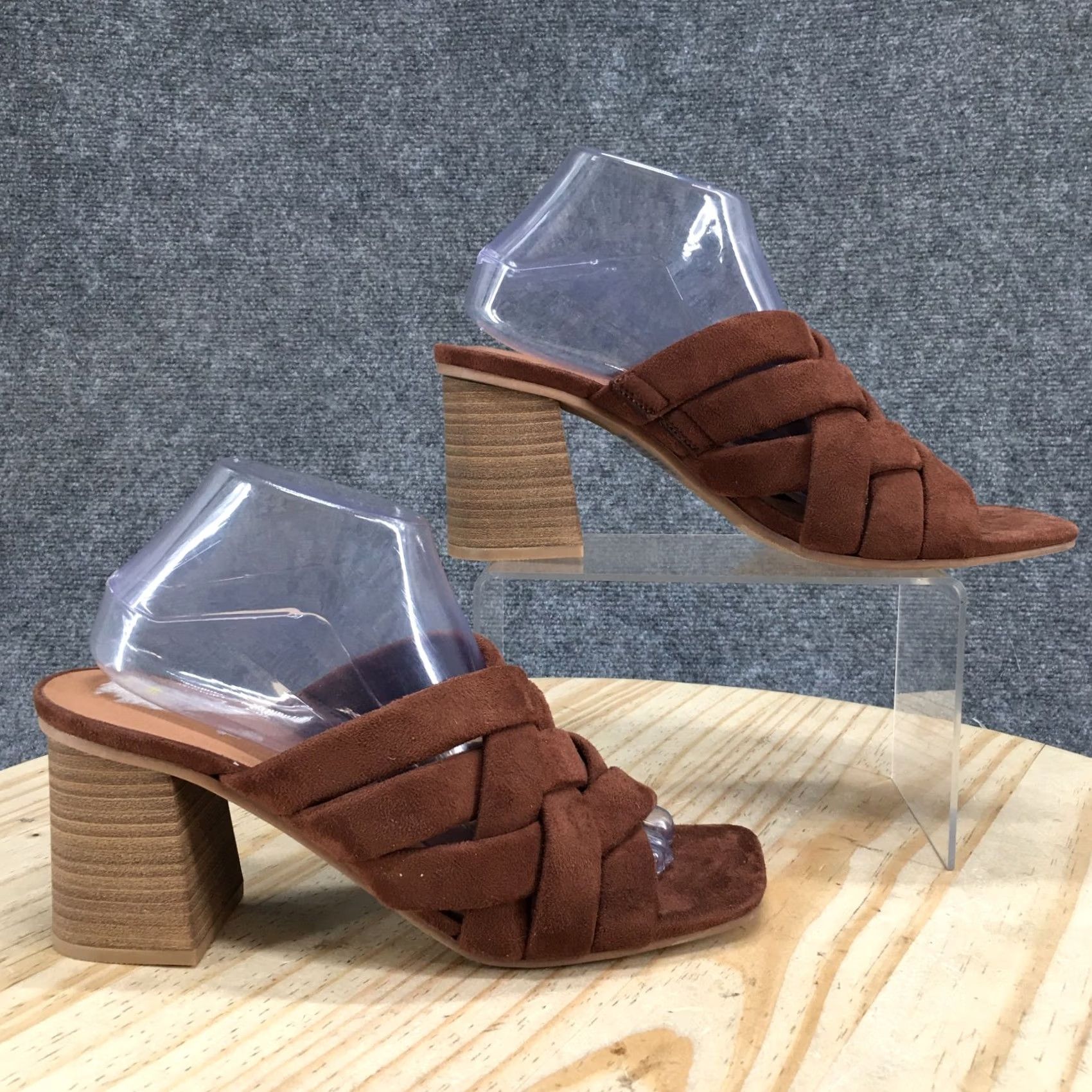 Vintage Universal Thread Sandals Womens 9.5 Andy Mule Brown Braided Slip On Block Heels Size US 10 / IT 40 - 2 Thumbnail
