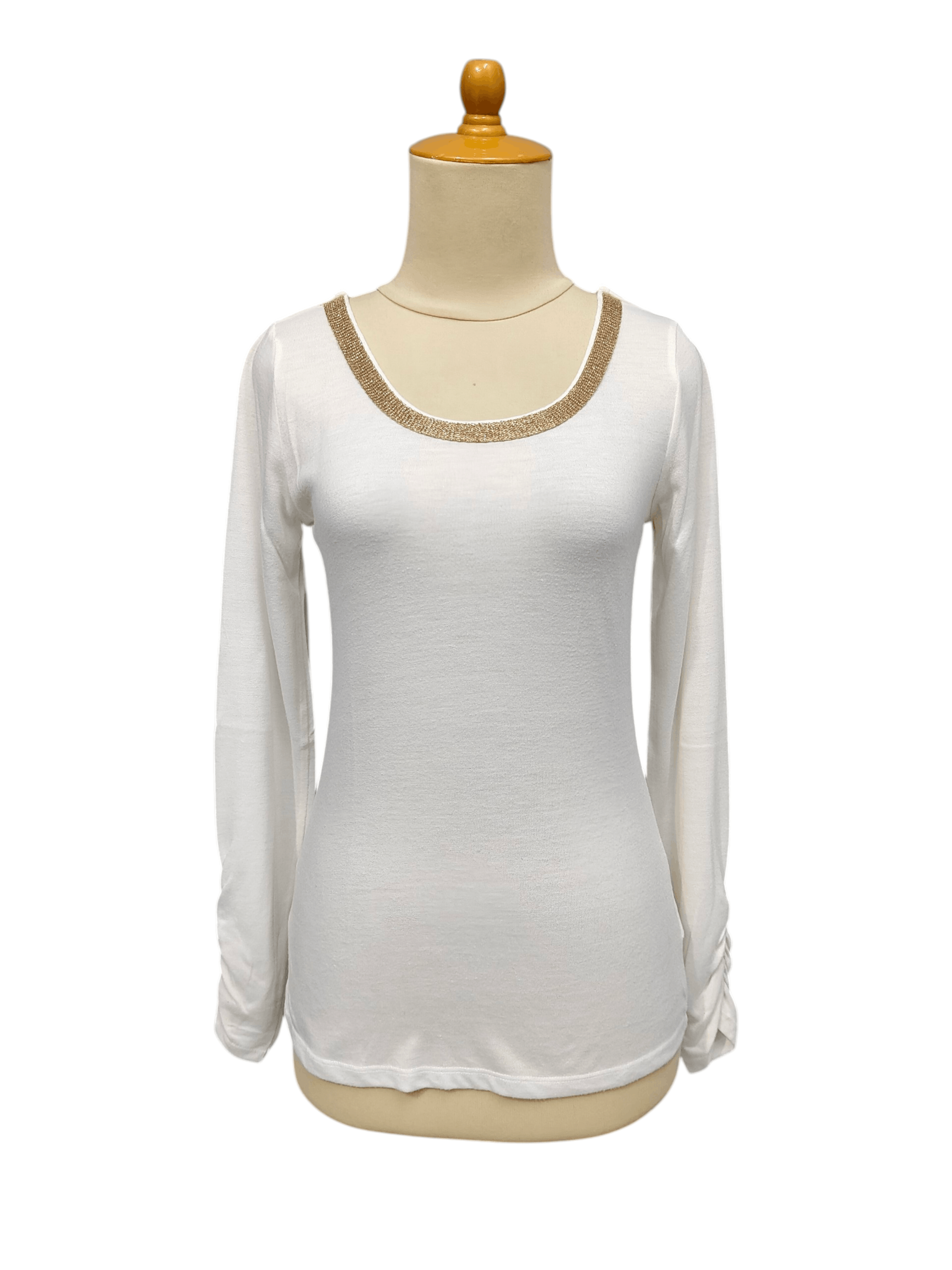 Japanese Brand GROVE🇯🇵 Gold Trim Scoop Neck Rayon Blend Long Sleeve Size M / US 6-8 / IT 42-44 - 1 Thumbnail