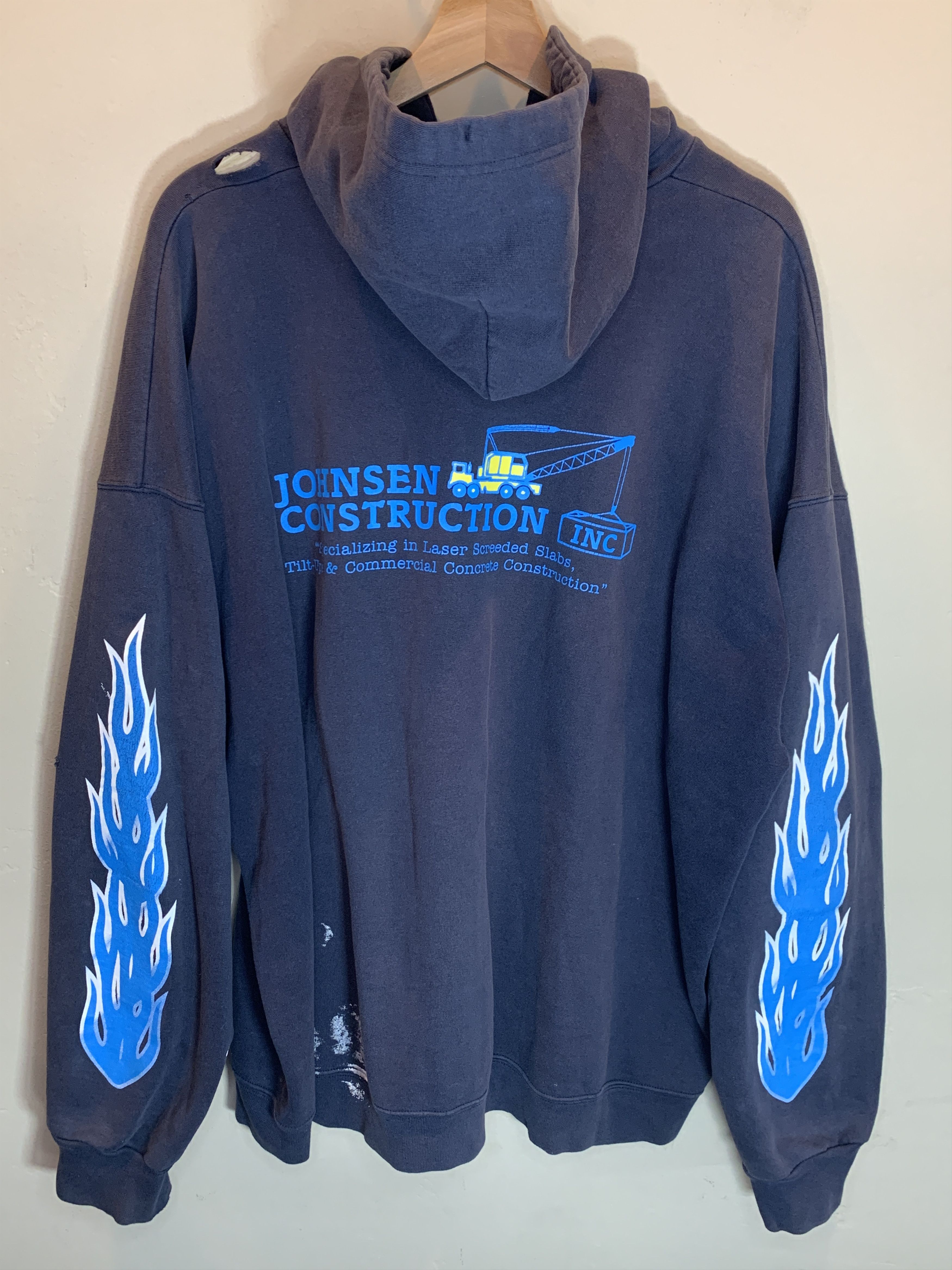 Vintage RARE Vintage 90s Flame Sleeve Construction Distressed Hoodie Size US XL / EU 56 / 4 - 2 Thumbnail