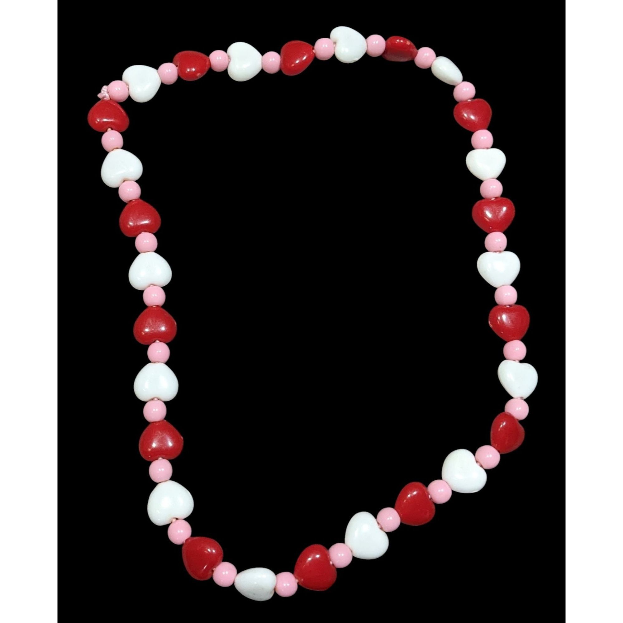 Handmade Red White & Pink Heart Beaded Necklace Valentines Day Inspir Size ONE SIZE - 1 Thumbnail