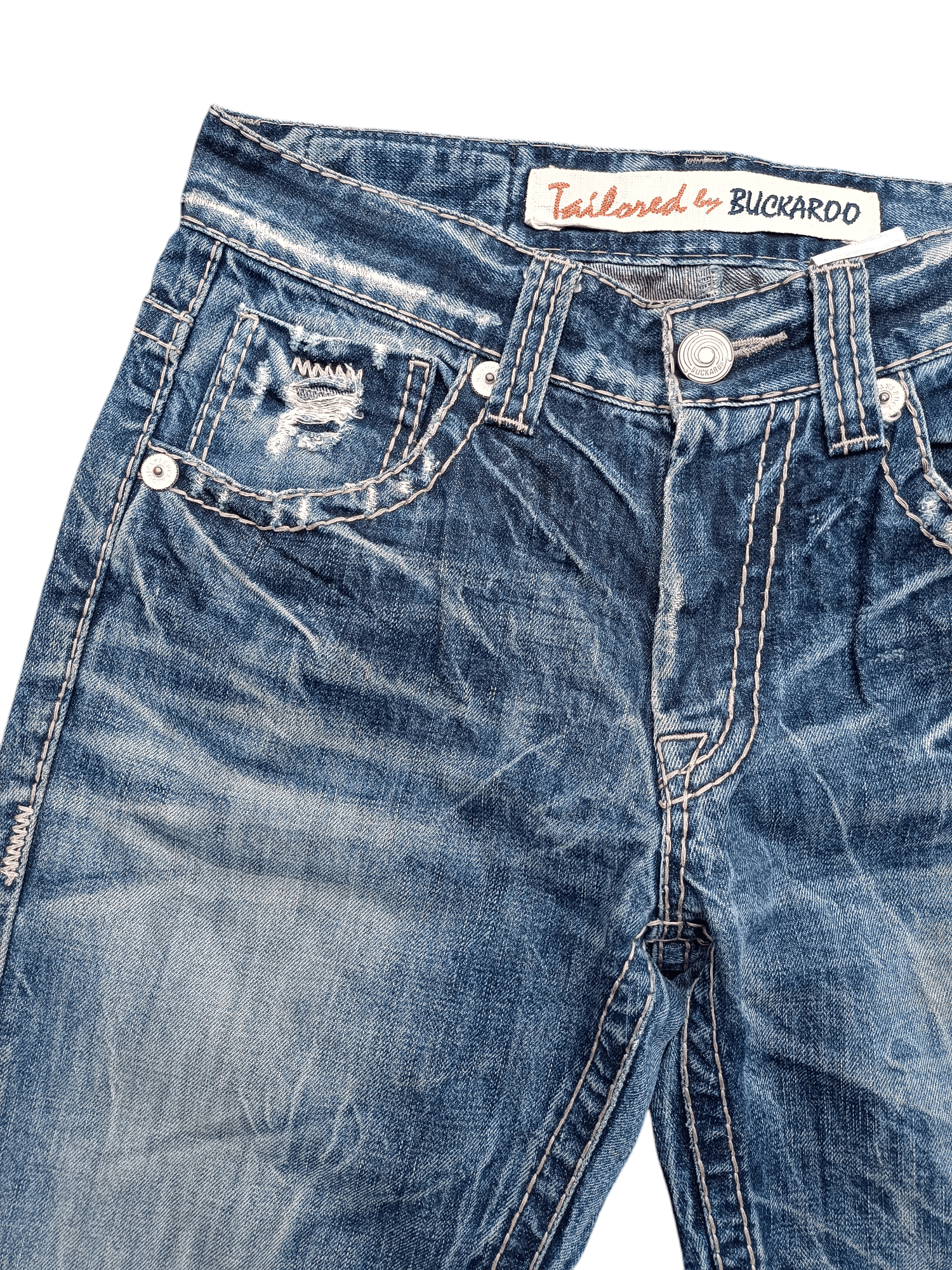 Japanese Brand Buckaroo Whiskers Faded Distressed Flared Jeans Size US 31 - 15 Thumbnail