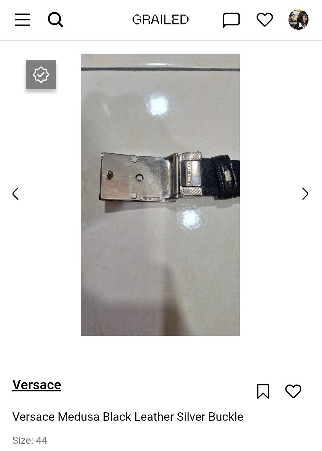 Versace Versace Medusa Black Leather Silver Buckle Size 44 - 12 Thumbnail