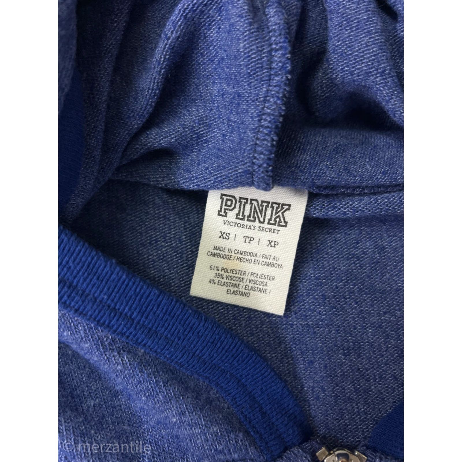 Victoria's Secret Victoria Secret PINK Women Extra Small Blue Sweater Full Zip Hooded Cotton Blend Size S / US 4 / IT 40 - 3 Thumbnail