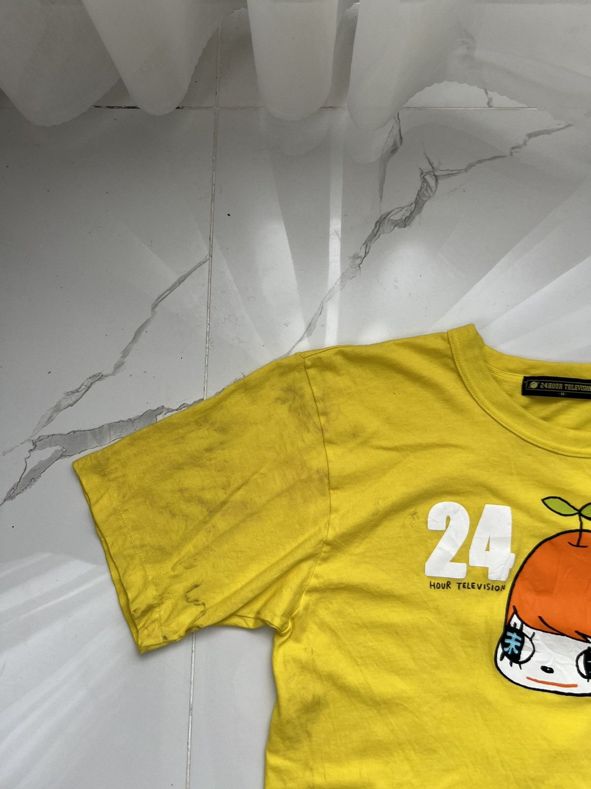 Japanese Brand × Vintage 24 HOUR TELEVISION Y2K GIRL PEACH LOGO RARE DISTRESSED TEE Size US S / EU 44-46 / 1 - 4 Thumbnail