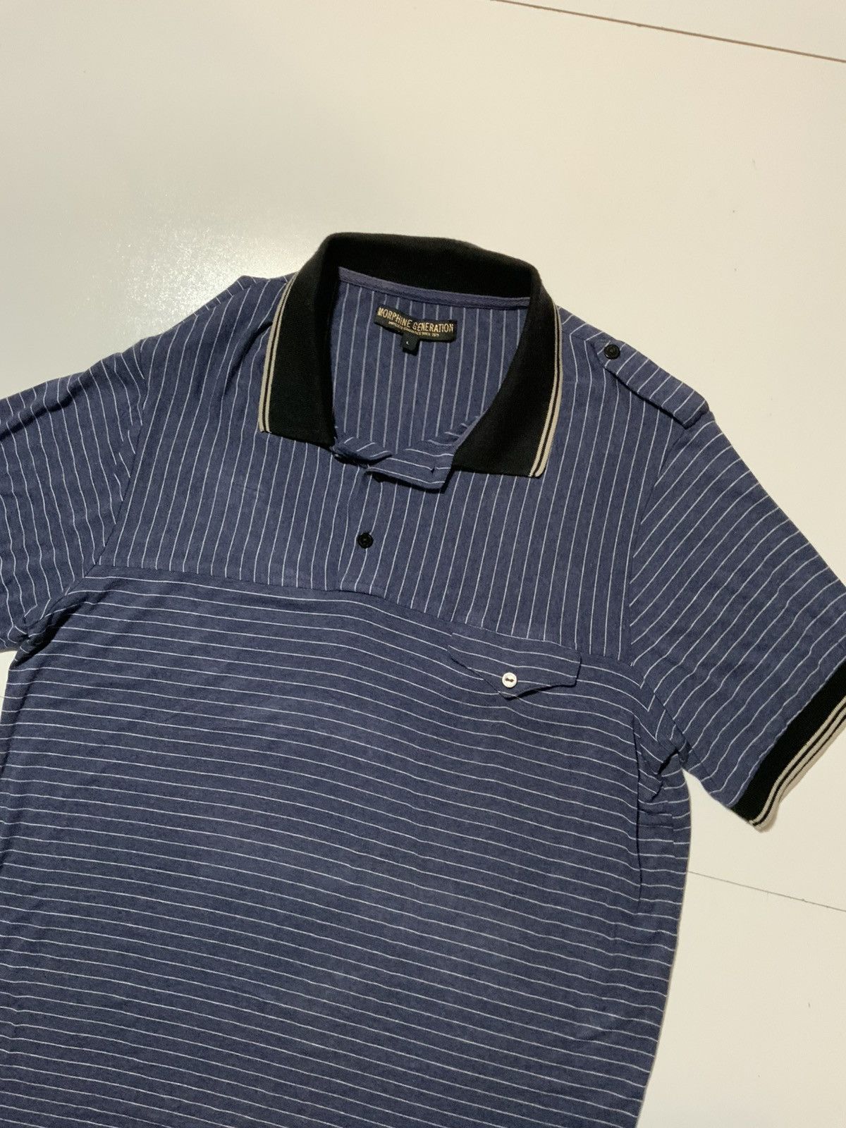 Other Morphine Generation Striped Stretch Rayon Pocket Polo Shirt Size US L / EU 52-54 / 3 - 3 Thumbnail
