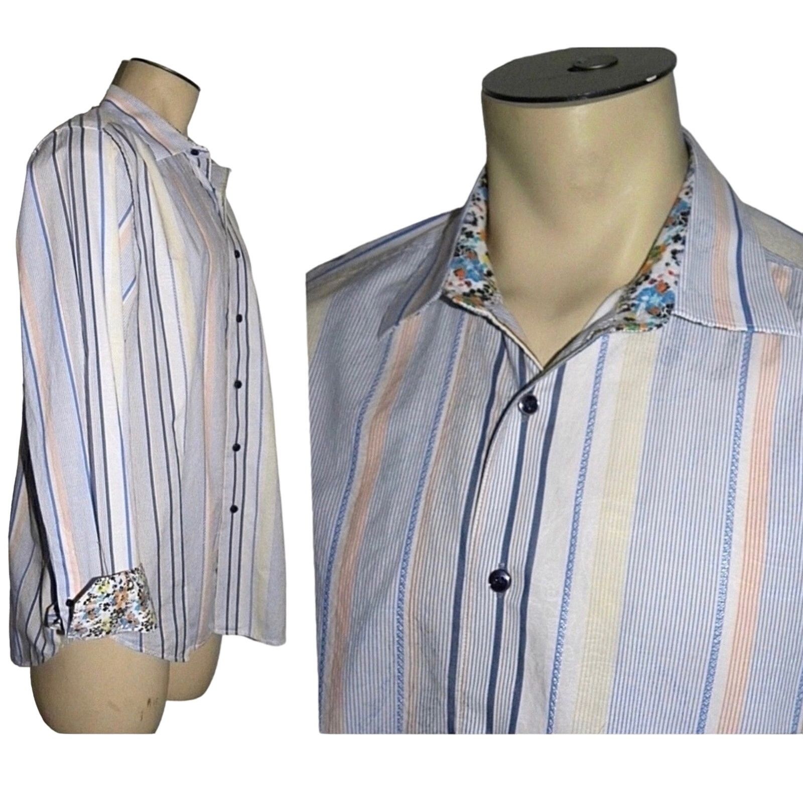 ROBERT GRAHAM popular MEN'S STRIPED COTTON SILK BUTTON DOWN DRESS SHIRT SZ M