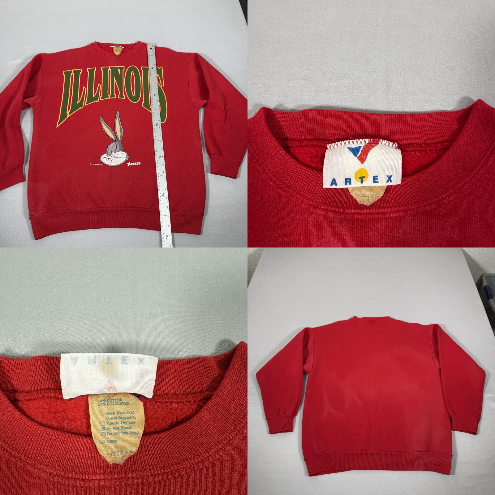 Vintage VINTAGE Artex Sweatshirt Mens Large Red Bugs Bunny Illinois 90s Cartoon College University Graphic Print Crew Neck Pullover Fleece Size US L / EU 52-54 / 3 - 8 Thumbnail