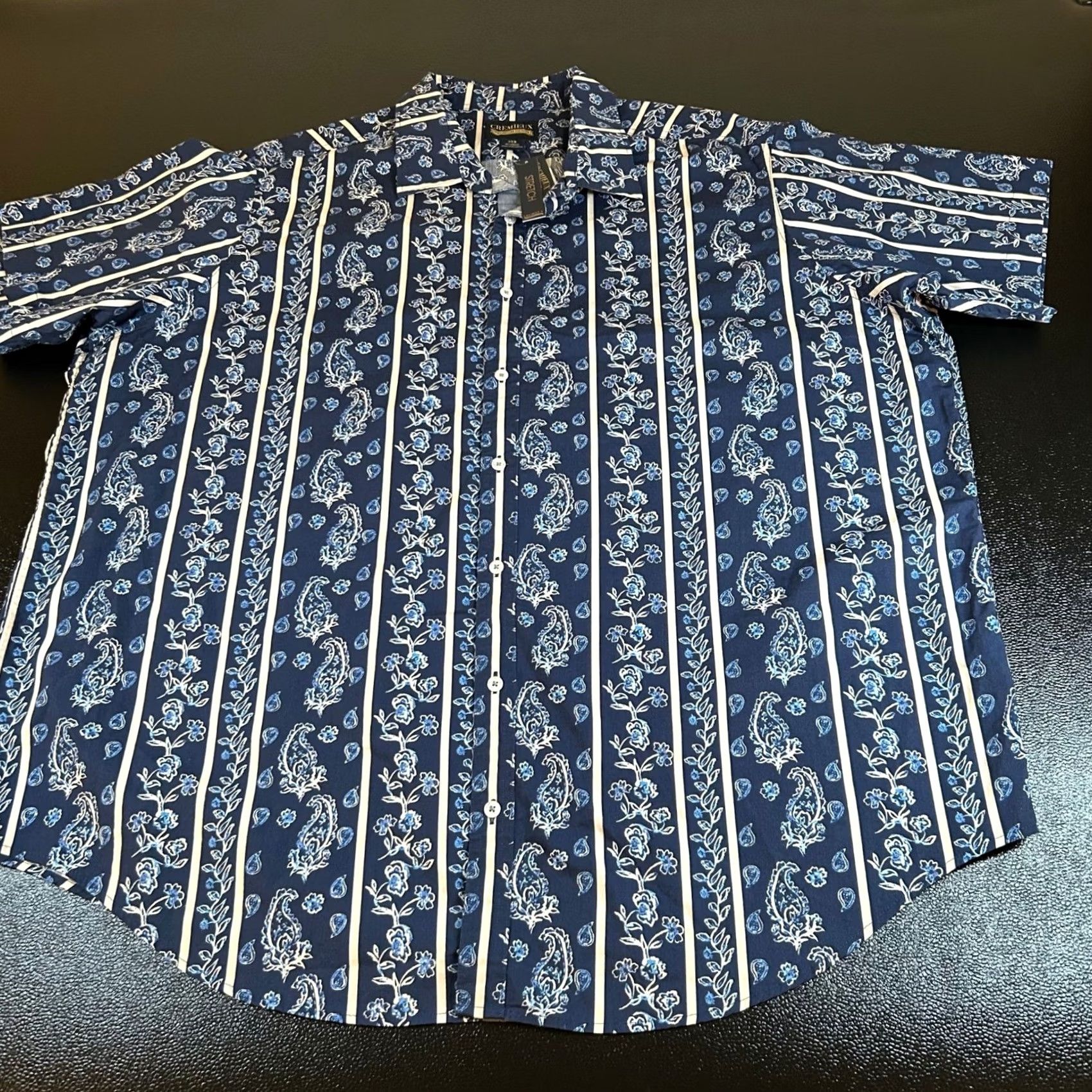Cremieux Cremieux Premium Denim Shirt Floral Paisley Stretch Button-Up Blue Mens 3XB NWT Big & Tall Short Sleeve Button-Down Size US XXL / EU 58 / 5 - 2 Thumbnail