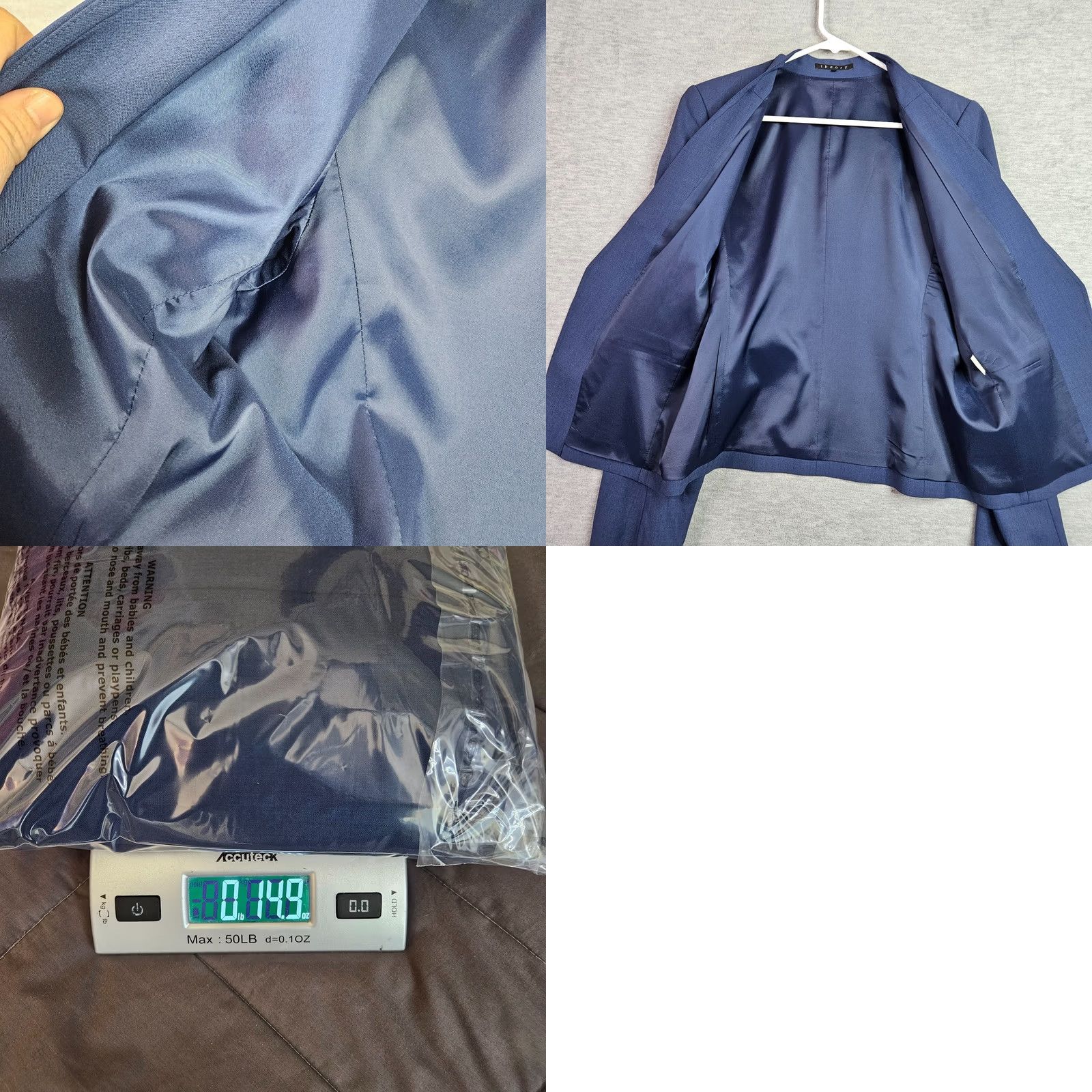 Theory Theory Women Blazer Jacket Size 12 Blue Open Front Career - Teal Blue, Long Sleeve, Solid, Regular Fit, Wool/Lycra, Dry Clean Only, - Womens, Jacket Size XL / US 12-14 / IT 48-50 - 8 Thumbnail