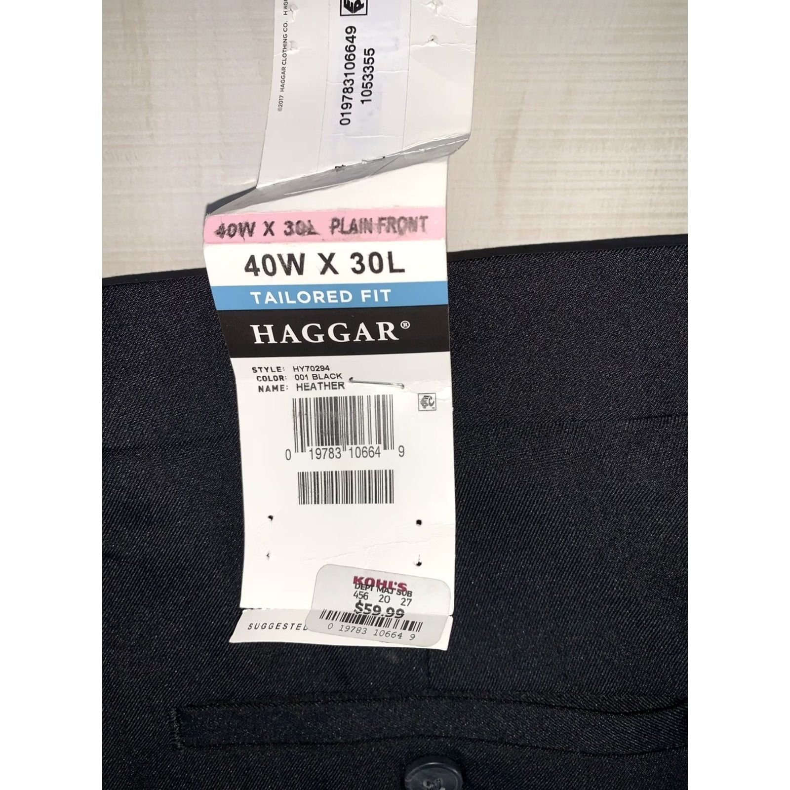 Haggar Haggar Dress Pants Men Black Tailored Fit Straight Leg 40x30 Regular Inseam 30 Solid Heather Size US 40 / EU 56 - 7 Thumbnail