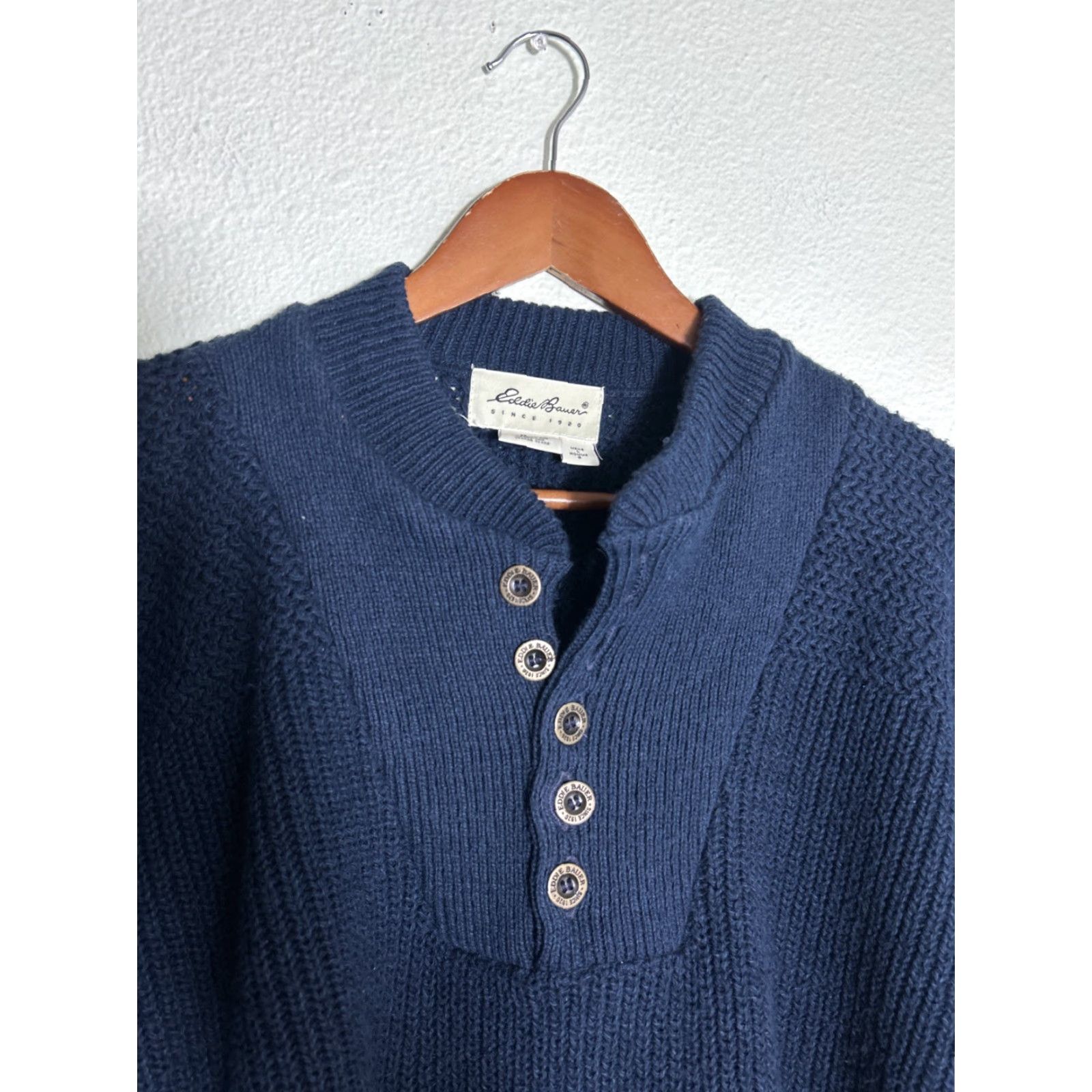 Eddie Bauer VINTAGE Eddie Bauer Sweater Mens L Heavy Knit Cotton USA Navy Blue Pullover Size US L / EU 52-54 / 3 - 3 Thumbnail