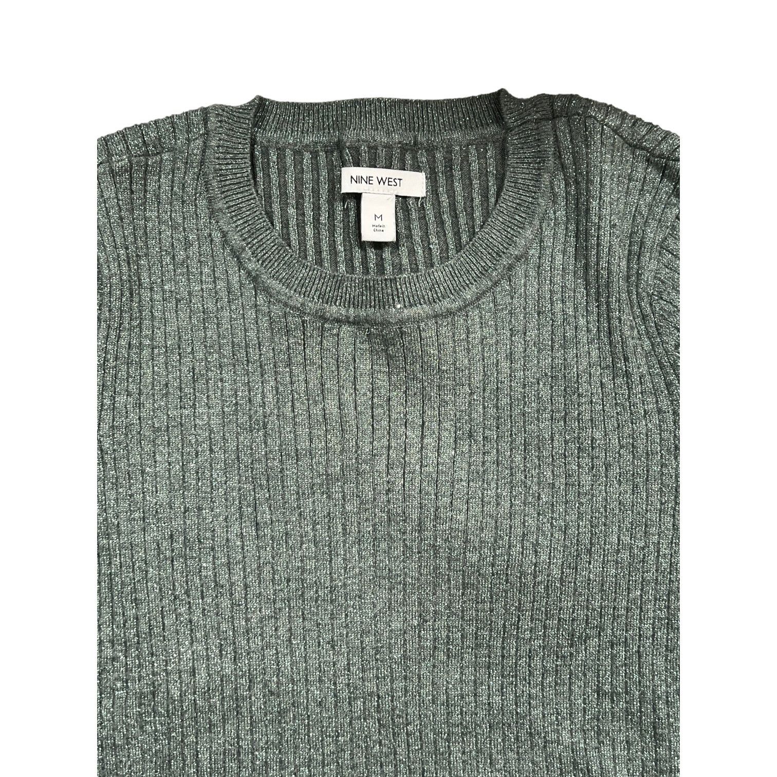 Nine West Nine West Green w/ Metallic Thread Sweater Slim Fit Size Med Size M / US 6-8 / IT 42-44 - 3 Thumbnail