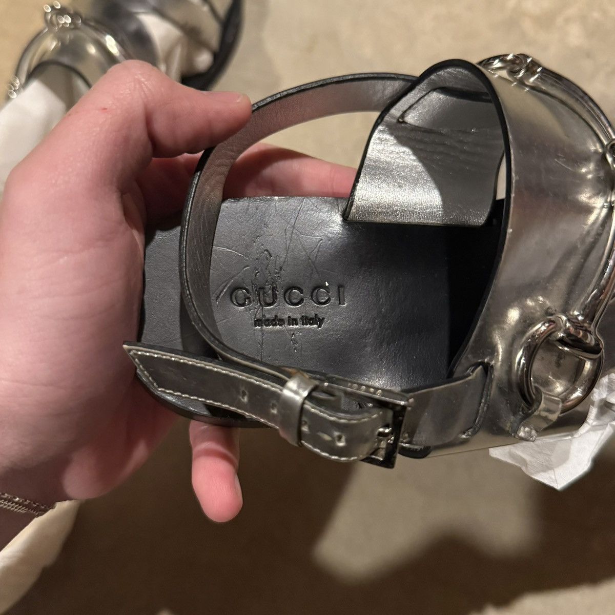 Gucci Gucci Silver Leather Horsebit Strappy Flat Sandals EU 37 Size US 7 / IT 37 - 13 Thumbnail