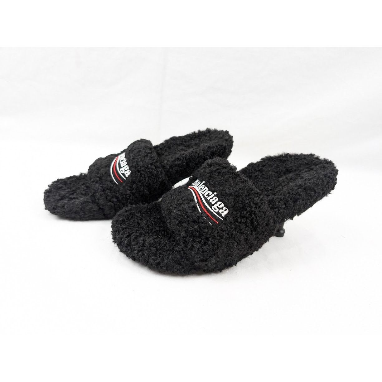 Balenciaga o1rshd1 Furry Sandals M80 in Black/White/Red Size US 10 / IT 40 - 17 Thumbnail