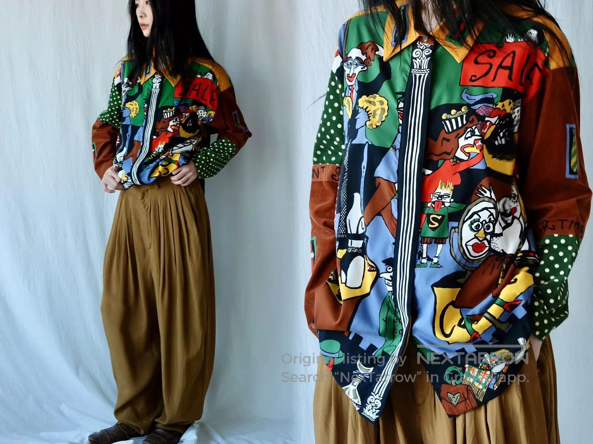 Japanese Brand Vintage Mixed-Material Retro Shirt. Size M / US 6-8 / IT 42-44 - 4 Thumbnail