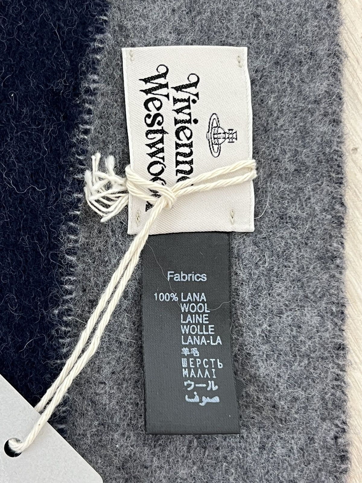 Vivienne Westwood Vivienne Westwood Orb Logo Scarf - 100% Wool - Navy & Grey Size ONE SIZE - 5 Thumbnail