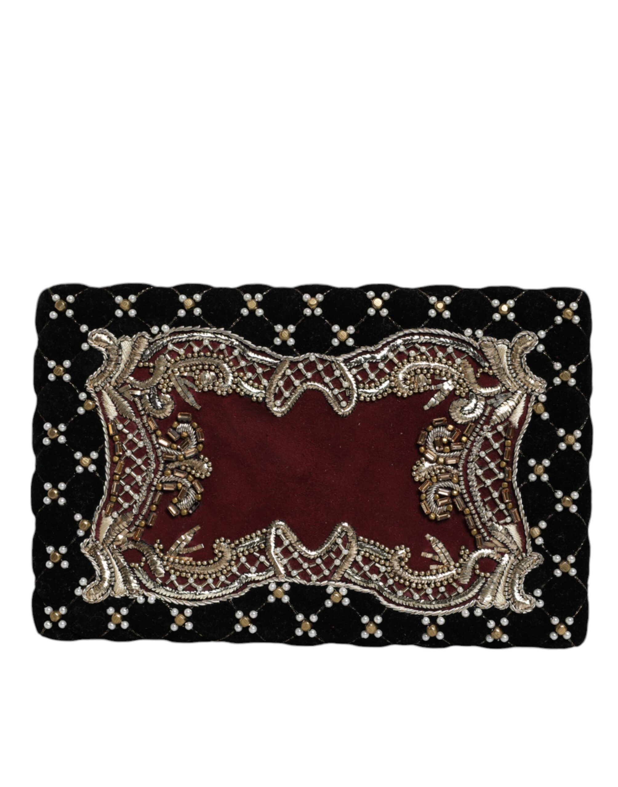 Dolce & Gabbana Bordeaux Black Velvet Gold Frame Clutch Evening Purse Size ONE SIZE - 1 Thumbnail