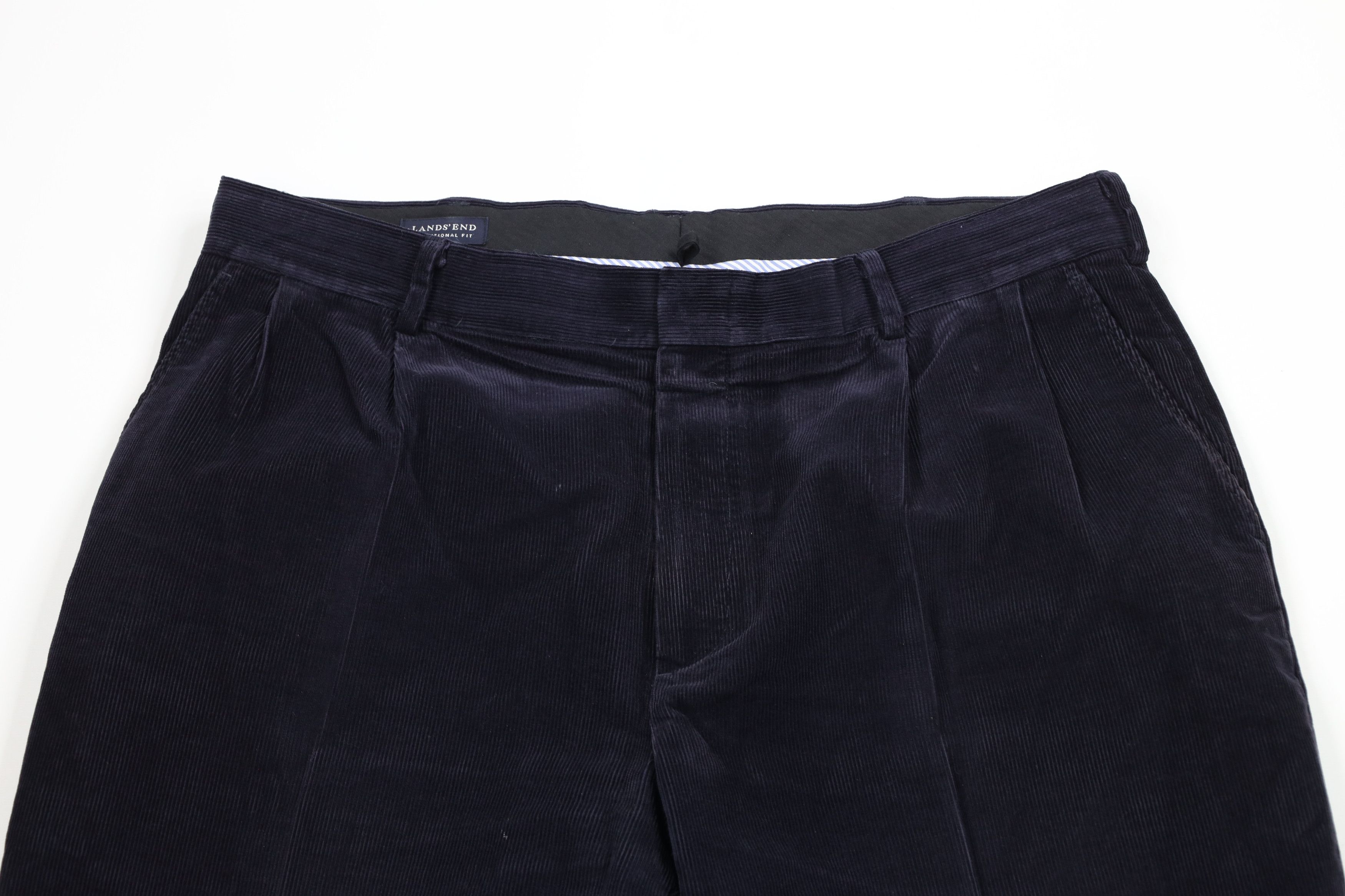 Lands' End × Vintage Vintage 90s Lands End Pleated Wide Leg Corduroy Pants Blue Size US 37 - 2 Thumbnail