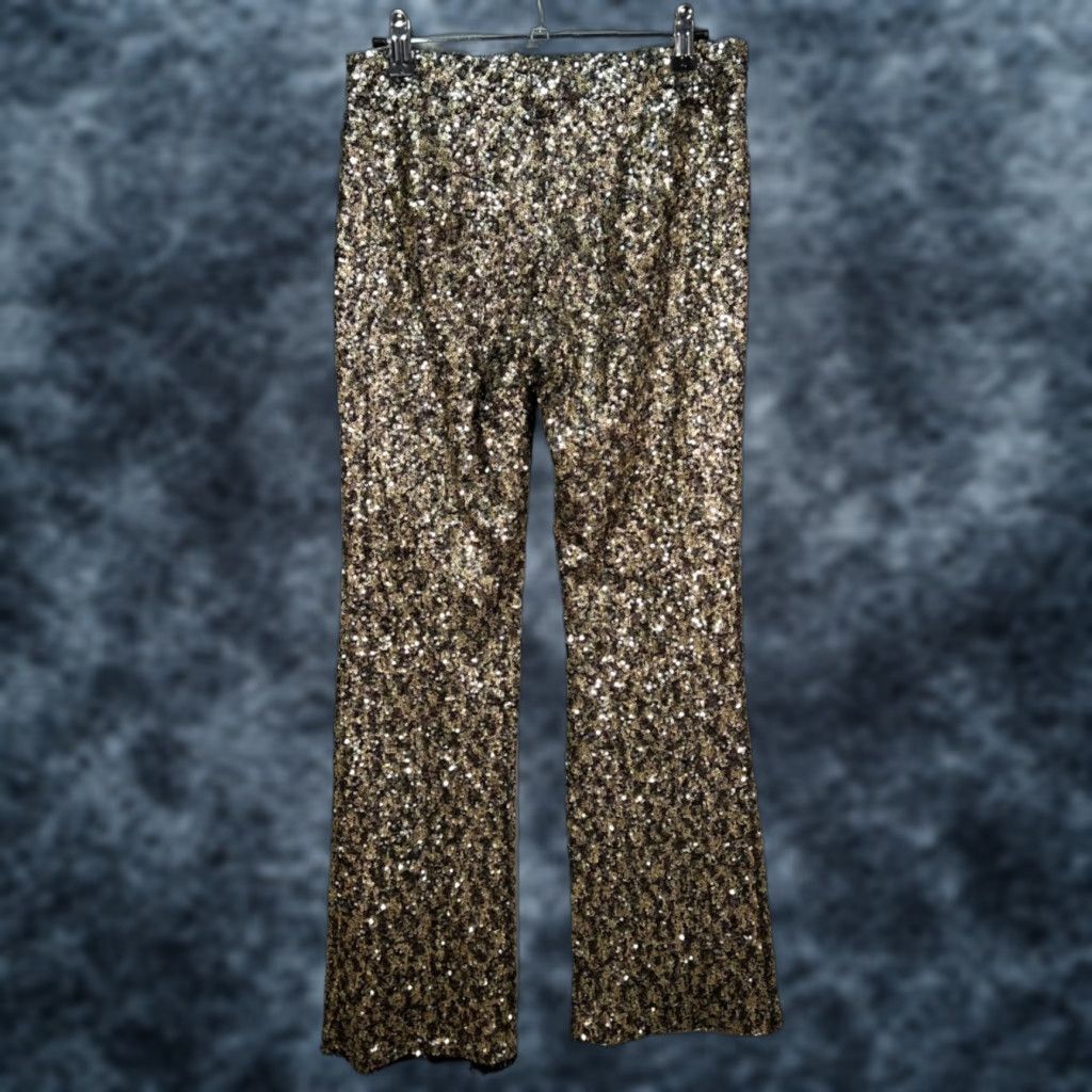 Anna Sui Anna Sui Womens 0 Gold Sequin Flare Pants Nylon Polyester Made In USA Pants Flared Pockets VINTAGE no Size 25" / US 0 / IT 36 - 1 Thumbnail