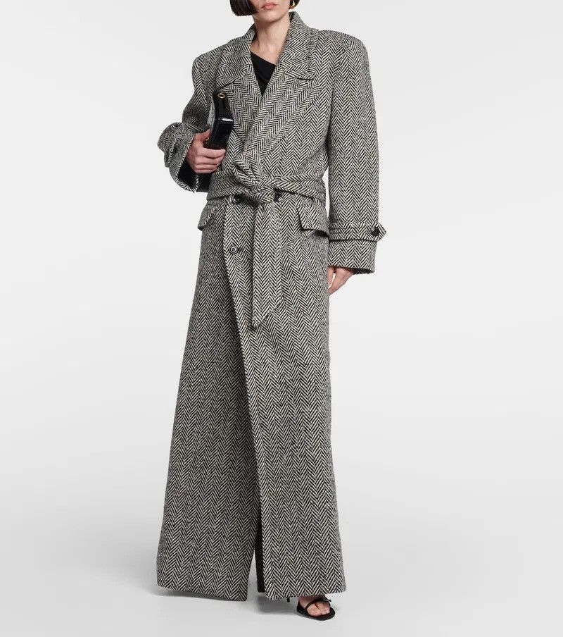 Saint Laurent Paris Saint Laurent herringbone wool-blend belted coat Size XS / US 0-2 / IT 36-38 - 6 Thumbnail
