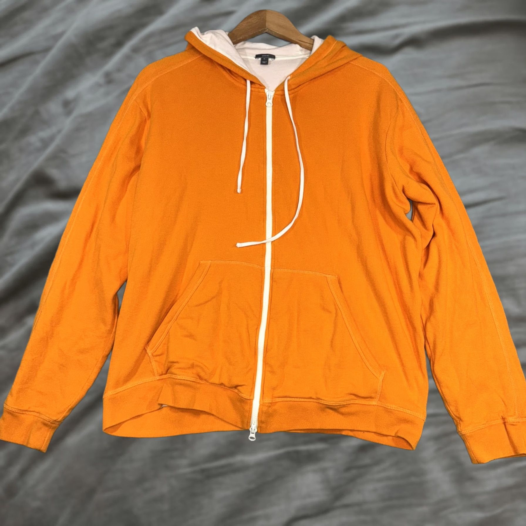 Vince Vince Hoodie Sweatshirt Mens XL Orange Full Zip Waffle Knit Cotton Lightweight Size US XL / EU 56 / 4 - 1 Thumbnail