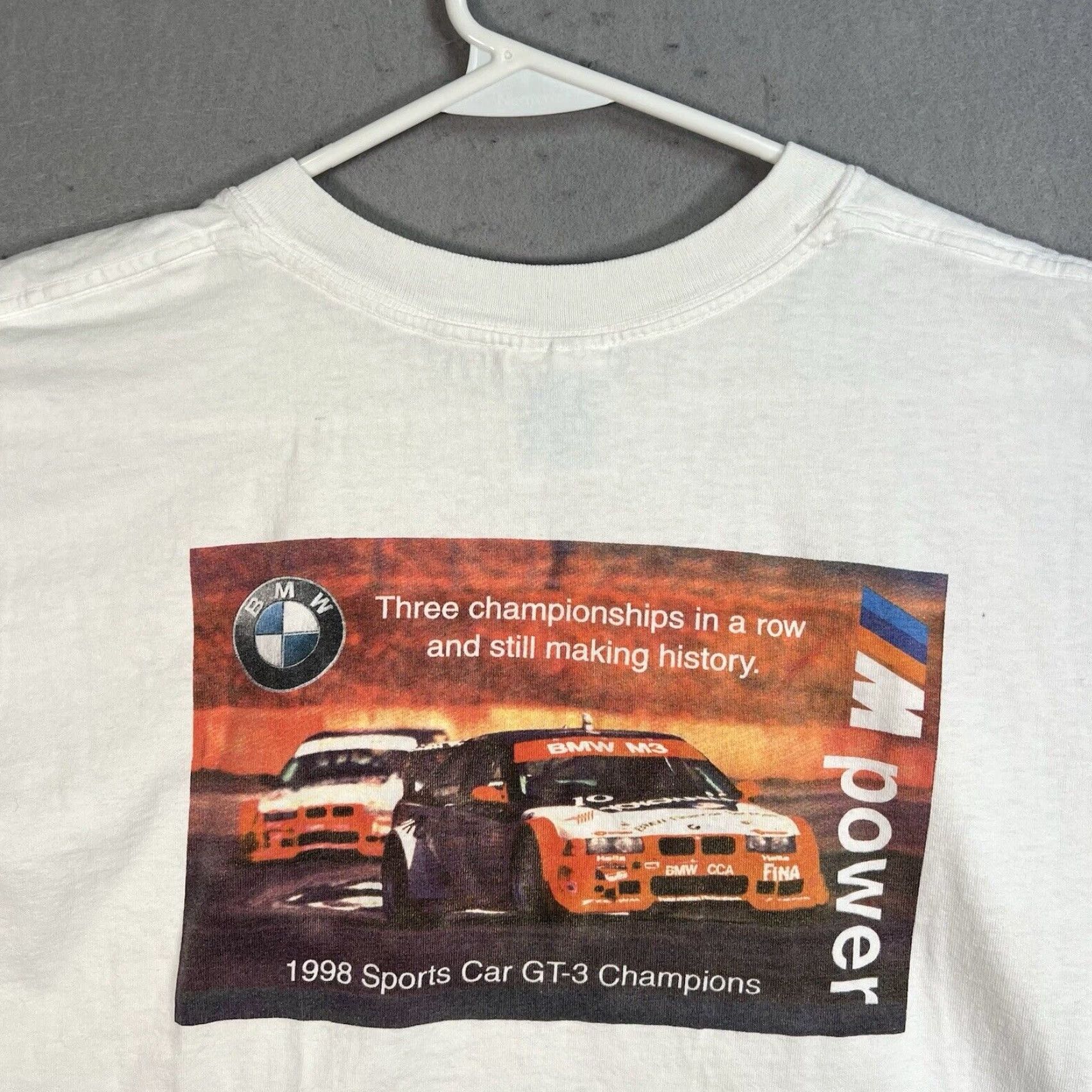 Gildan VINTAGE BMW M3 GT3 Champion Graphic Tee Adult XL White 1990s Mens Size US XL / EU 56 / 4 - 4 Thumbnail