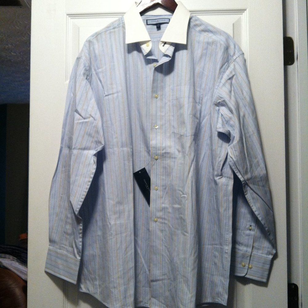 Tommy Hilfiger TOMMY HILFIGER MENS NEW BLUE 100%COTTON DRESS SHIRT 17/34-35 Size US XL / EU 56 / 4 - 3 Thumbnail