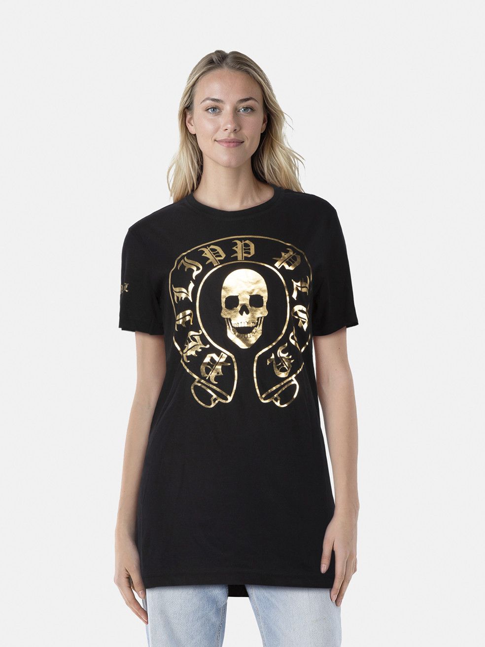 Philipp Plein Black & Gold Skull Print T-Shirt Size M / US 6-8 / IT 42-44 - 1 Thumbnail