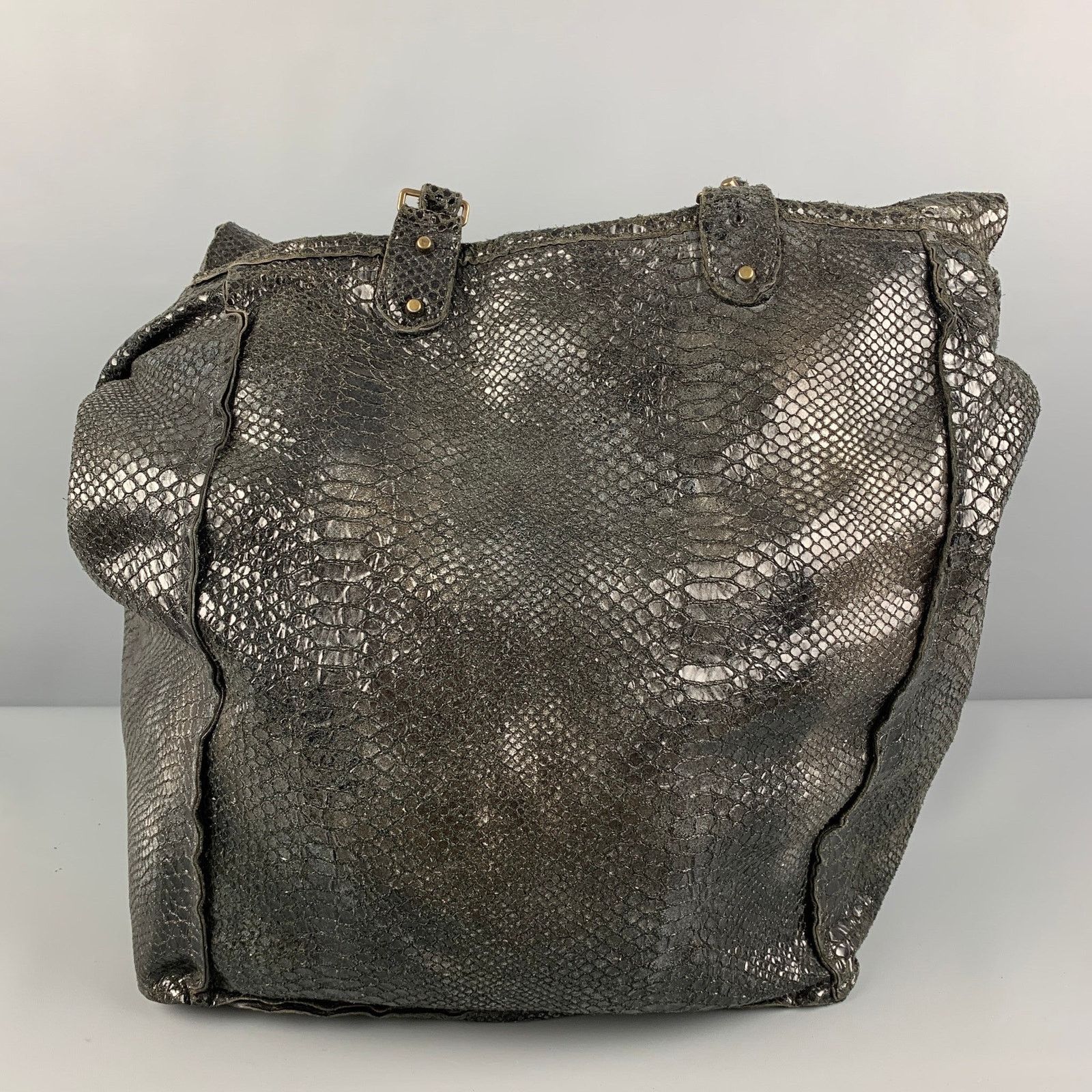 Other Black Gold Textured Leather Oversized Tote Handbag Size ONE SIZE - 3 Thumbnail