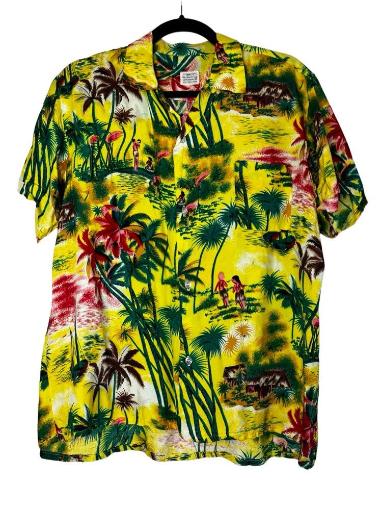 Vintage Vintage 1940's-1950's TAHITI Rayon Island Palm Tree Shirt Size US M / EU 48-50 / 2 - 1 Thumbnail