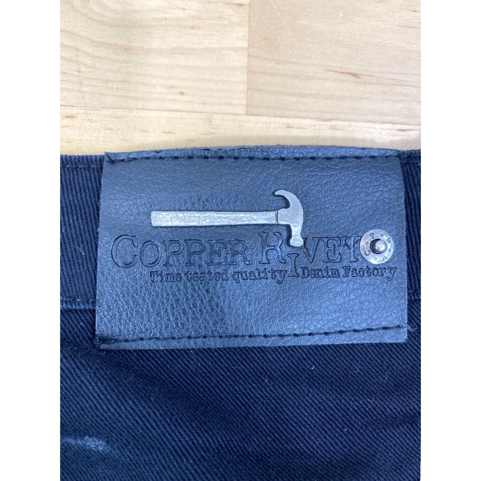 Vintage Copper Rivet Jeans Mens 42X32 Black Slim Fit Straight Denim 5-Pocket Zipper Belt Loops Stretch Cotton Blend Icon Logo #3141 Size US 42 / EU 58 - 6 Thumbnail