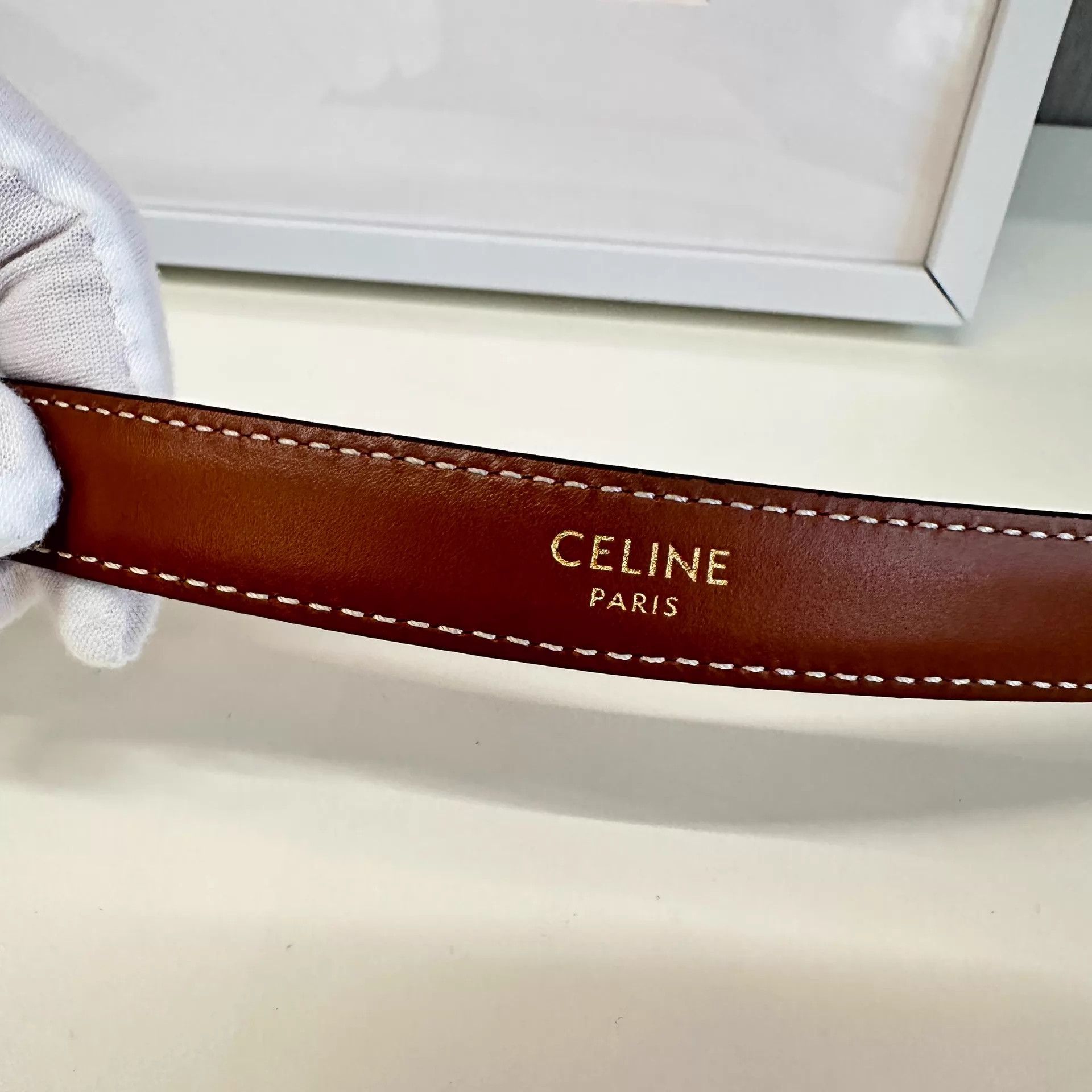Celine Celine Triomphe Gold Buckle Belt 93x1.5 FS AH099 Size ONE SIZE - 3 Thumbnail