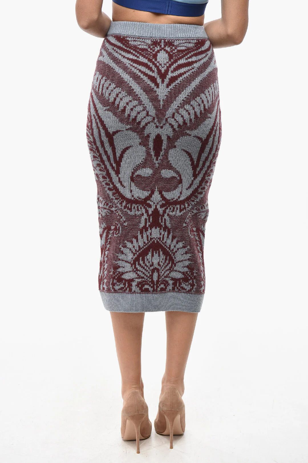 Etro og1mm0426 Wool Midi Pencil Skirt in Burgundy Size 26" / US 2 / IT 38 - 2 Thumbnail
