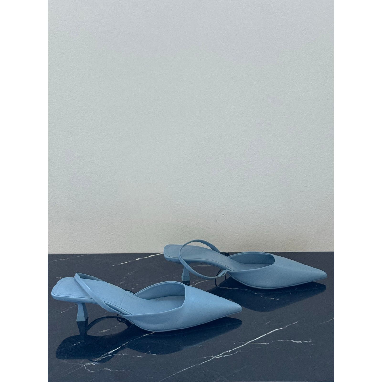 Zara ZARA Powder Blue Pointed Toe Slingback Mule Kitten Heels Size US 9 / IT 39 - 9 Thumbnail