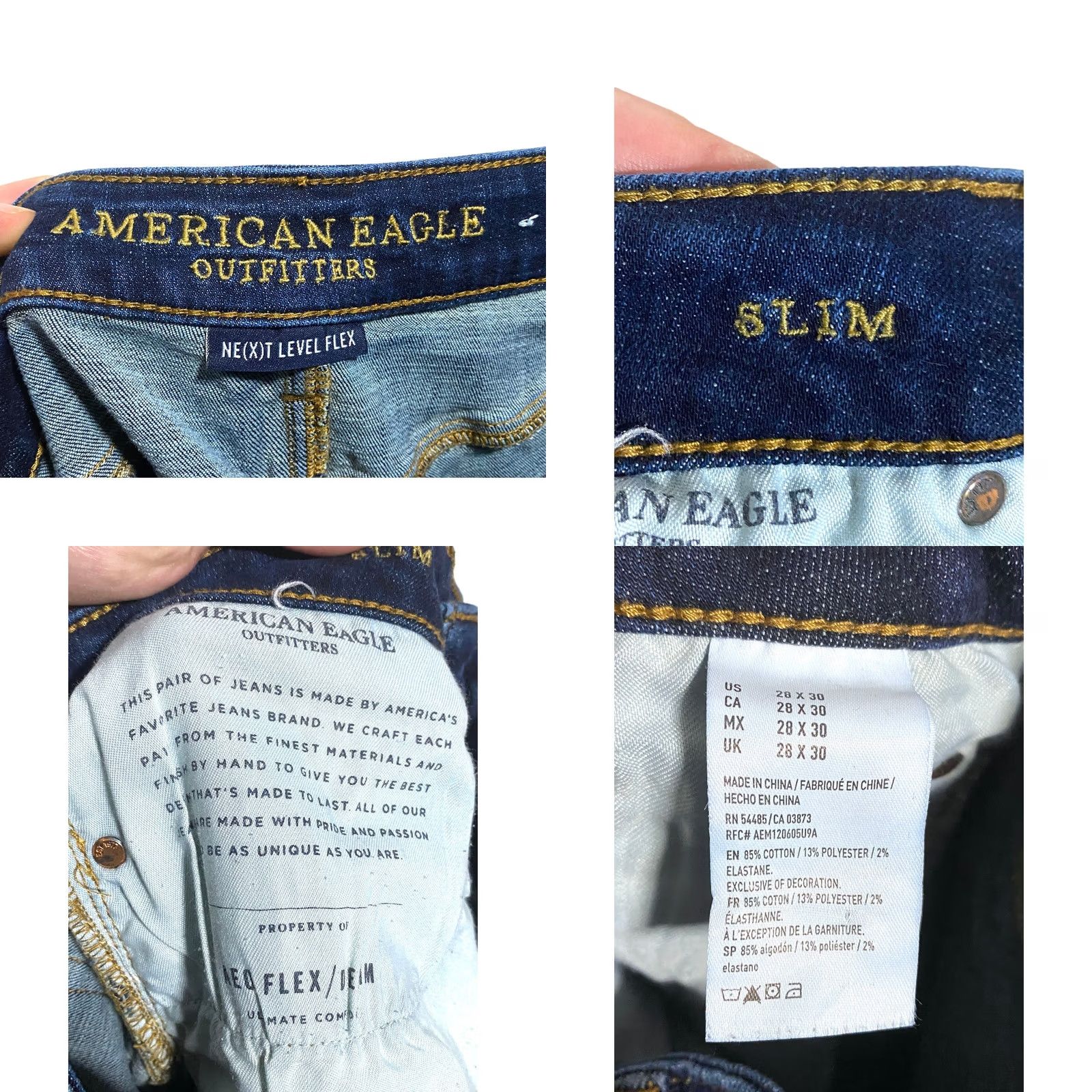 American Eagle Outfitters American Eagle NeXt Level Stretch Slim Jeans Mens 28x30 Distressed Ripped Y2K Blue Fit Denim Size US 27 - 8 Thumbnail
