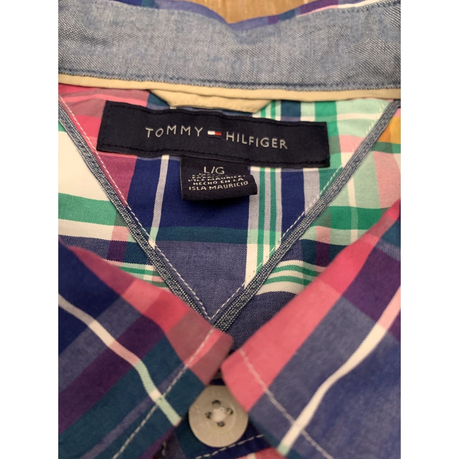 Tommy Hilfiger TOMMY HILFIGER Plaid Button-Up Shirt - Long Sleeve - Adult Large - Pink Green - Mens Size US L / EU 52-54 / 3 - 5 Thumbnail