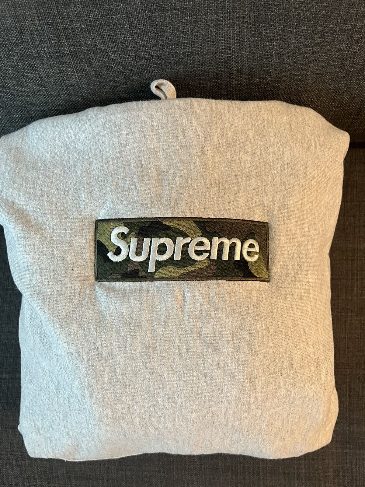 image of Supreme Camp Box Logo Hoodie Fw23 in Grey, Men's (Size Small)