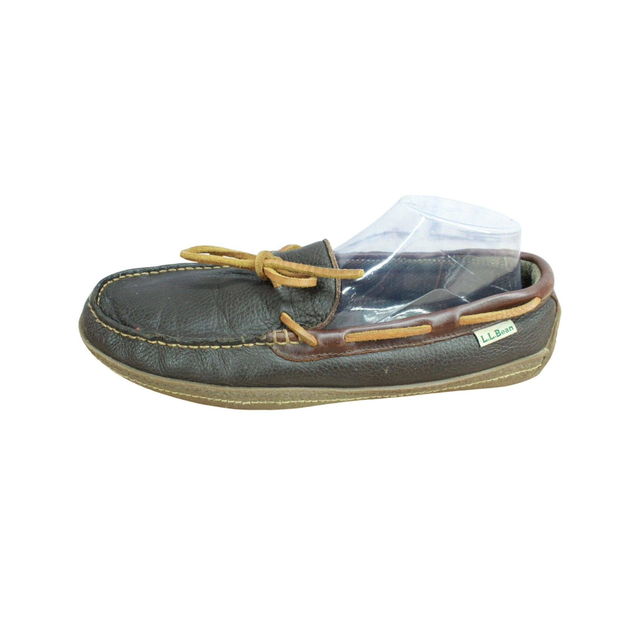L.L. Bean LL Bean Brown Leather Flannel Lined Moccasin Slippers Size US 10 / EU 43 - 1 Thumbnail