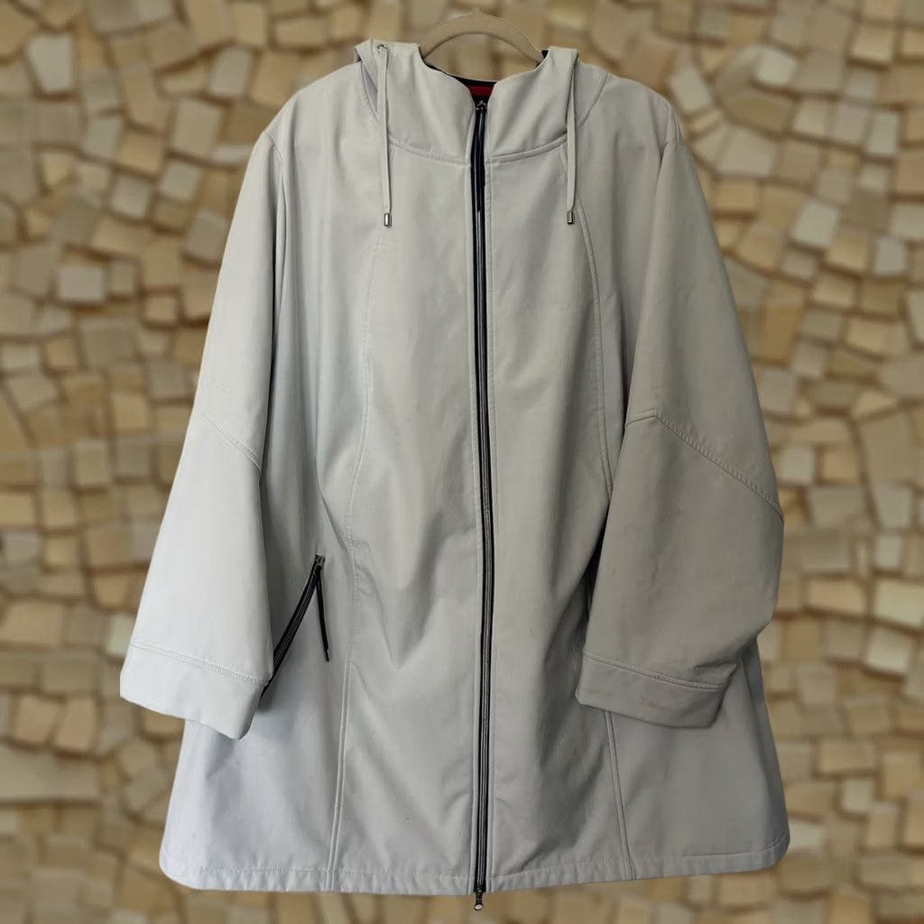 Vintage Ulla Popken Hooded Softshell Rain Jacket Plus Size 32/34 Beige Grey Zip Pockets Windproof Water Resistant Lined Coat Women Size XXS / US 00 / IT 34 - 1 Thumbnail