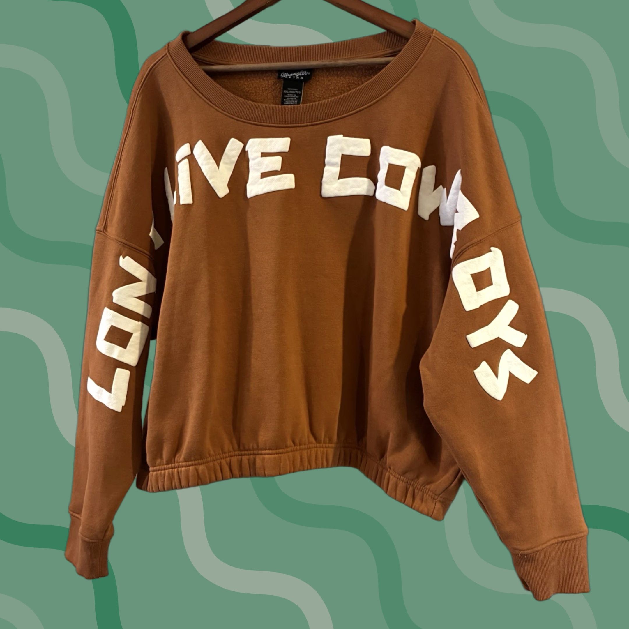 Wrangler Wrangler Retro Long Live Cowboys Crewneck Sweatshirt 2XL Beige Raglan Sleeve Oversized Pullover Women Casual Winter Vintage: No Size XXL / US 16-18 / IT 52-54 - 1 Thumbnail