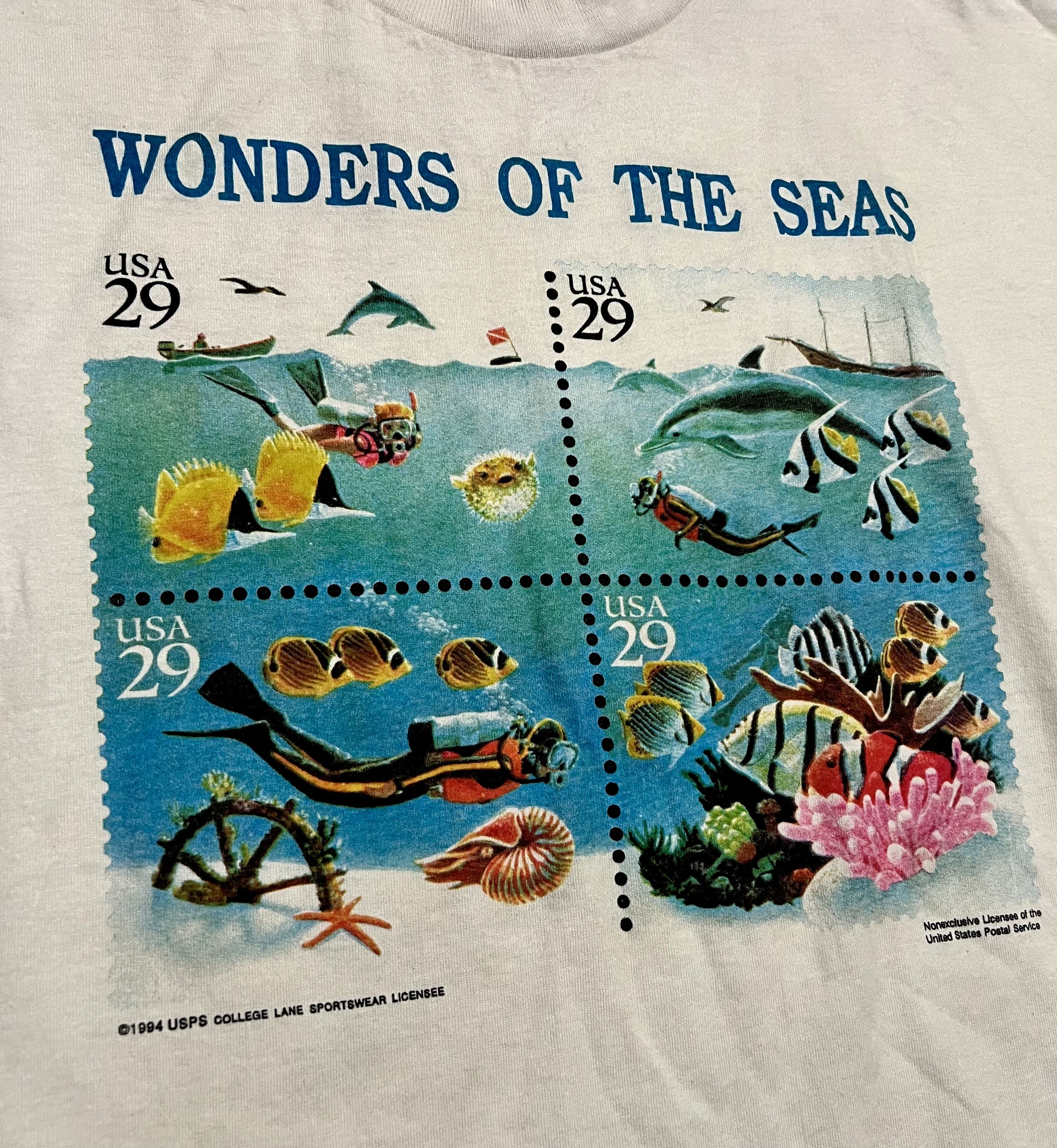Fruit Of The Loom Wonders of The Seas 1994 Single Stitched Vintage T-Shirt Size US XL / EU 56 / 4 - 2 Thumbnail