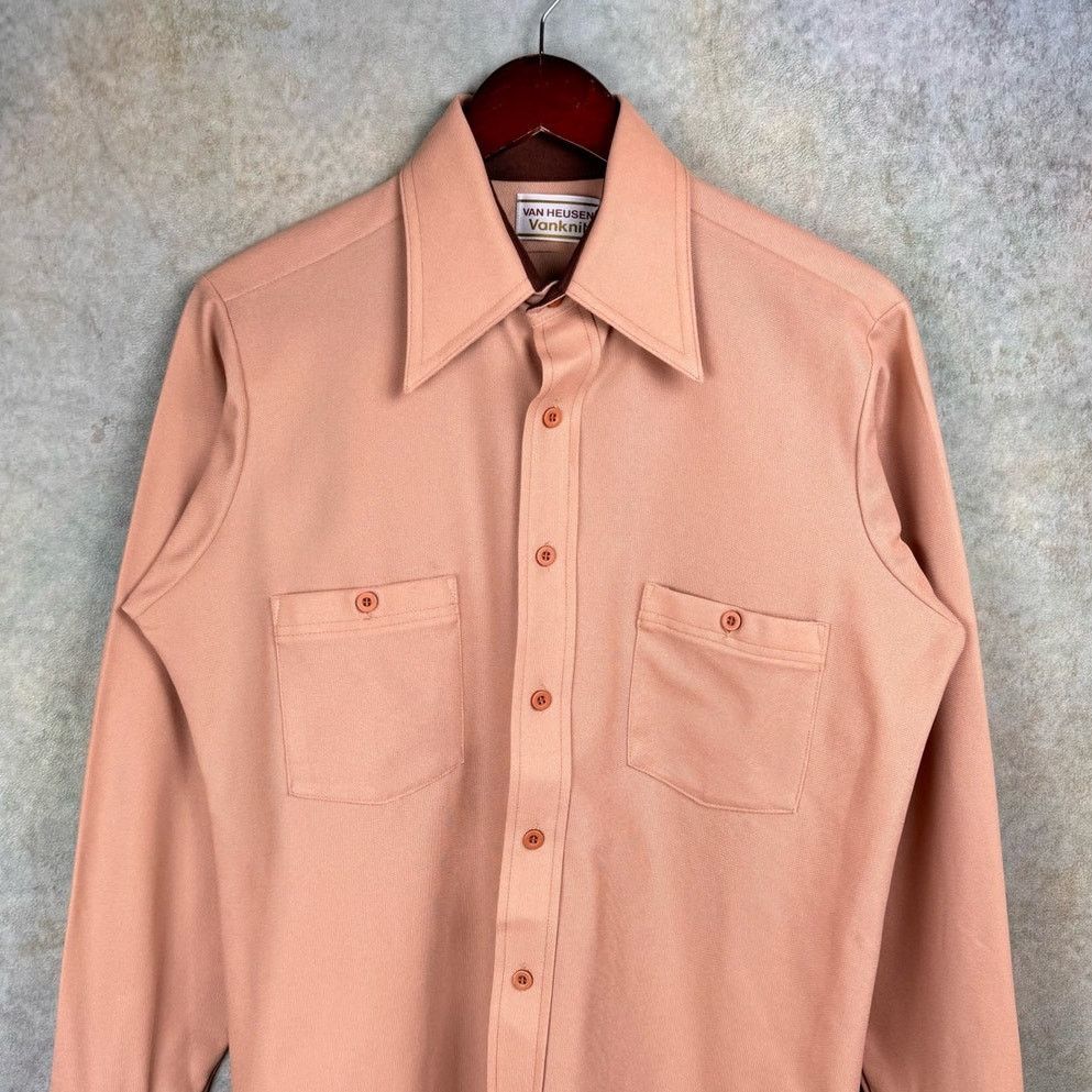 Van Heusen × Vintage VTG 80s Van Heusen Button Up Shirt Sz L Tan VanKnit Plain Size US L / EU 52-54 / 3 - 2 Thumbnail