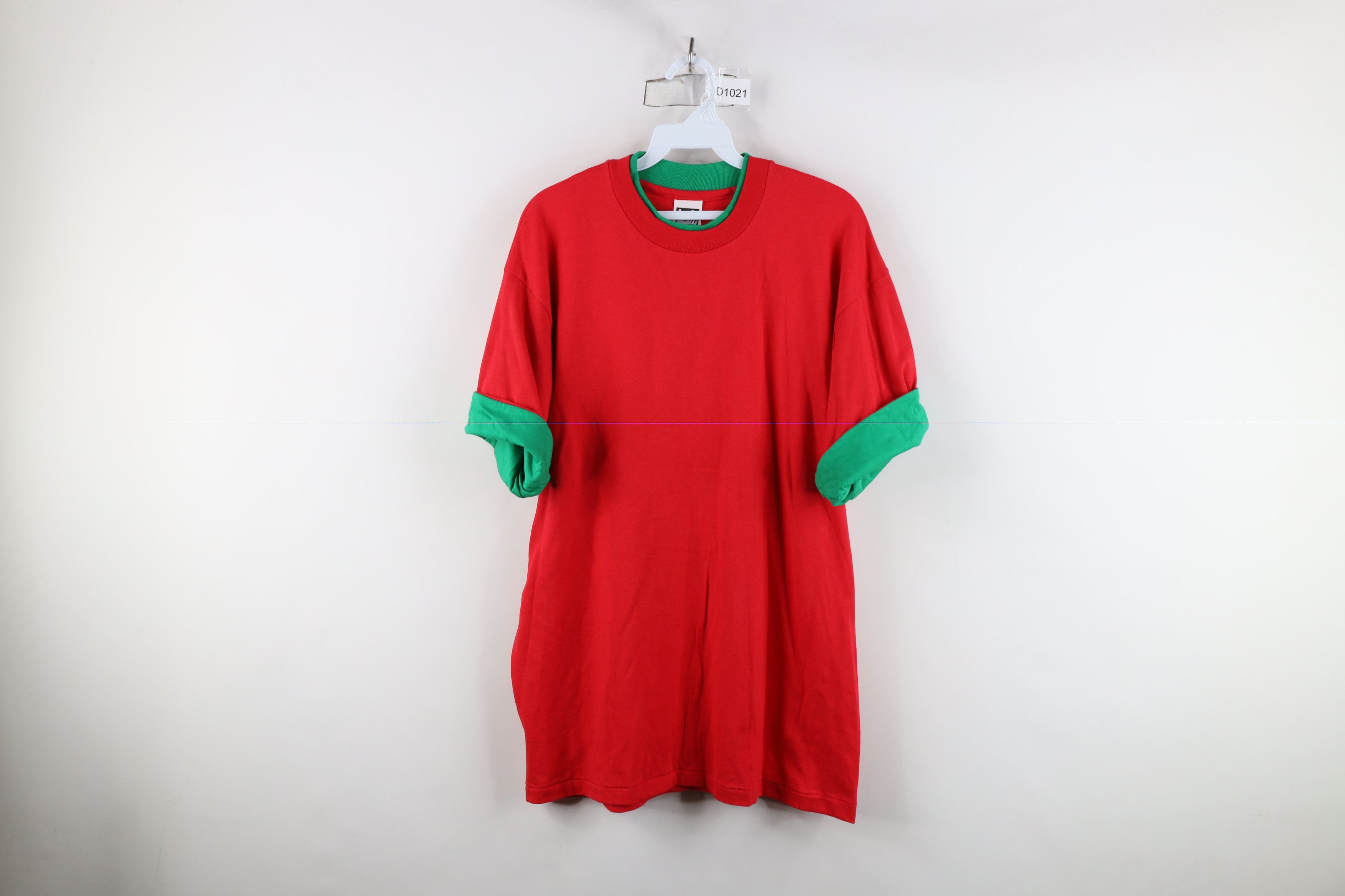 Vintage Vintage 90s Streetwear Heavy Layered T-Shirt Cotton Red USA Size US L / EU 52-54 / 3 - 1 Thumbnail
