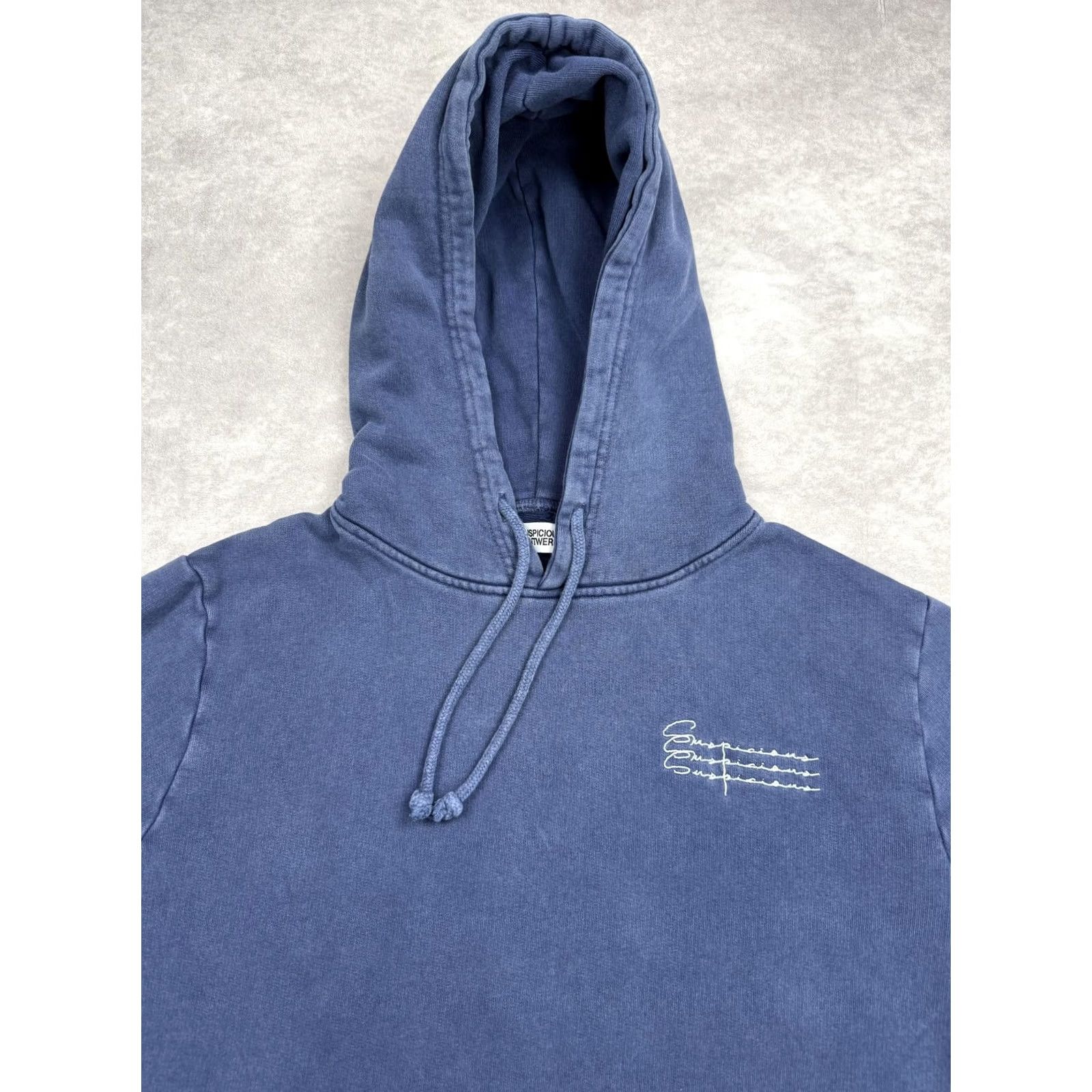 Suspicious Antwerp Hoodie Mens Xs Blue Graphic Pullover Embroidered Globe Back, Men's — image 2 of 6