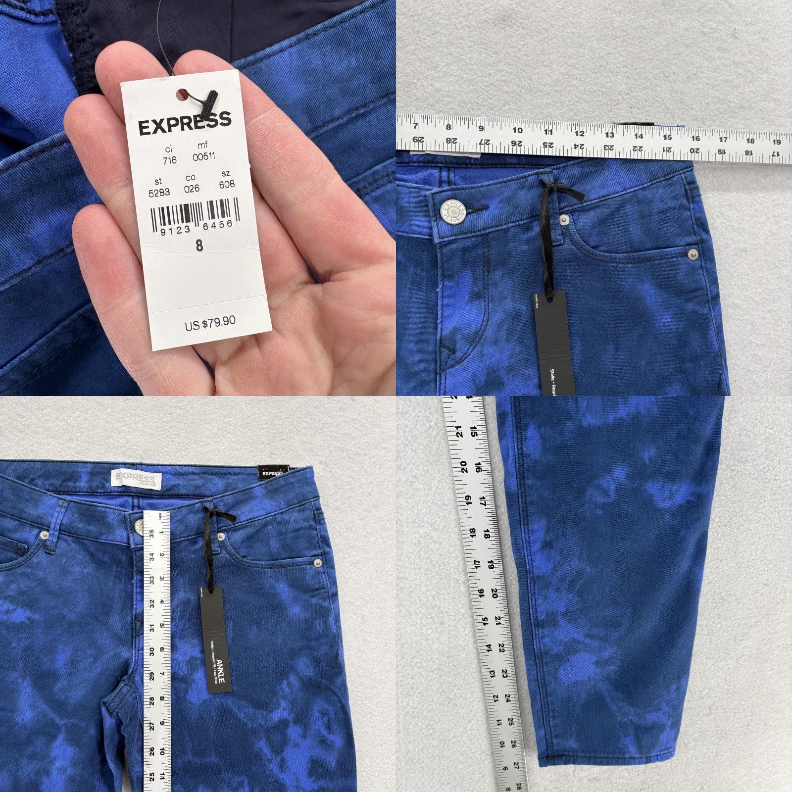 Express Express Jeans Ankle Womens 8 Blue Low Rise Regular Stretch Denim NWT Size 30" / US 8 / IT 44 - 8 Thumbnail