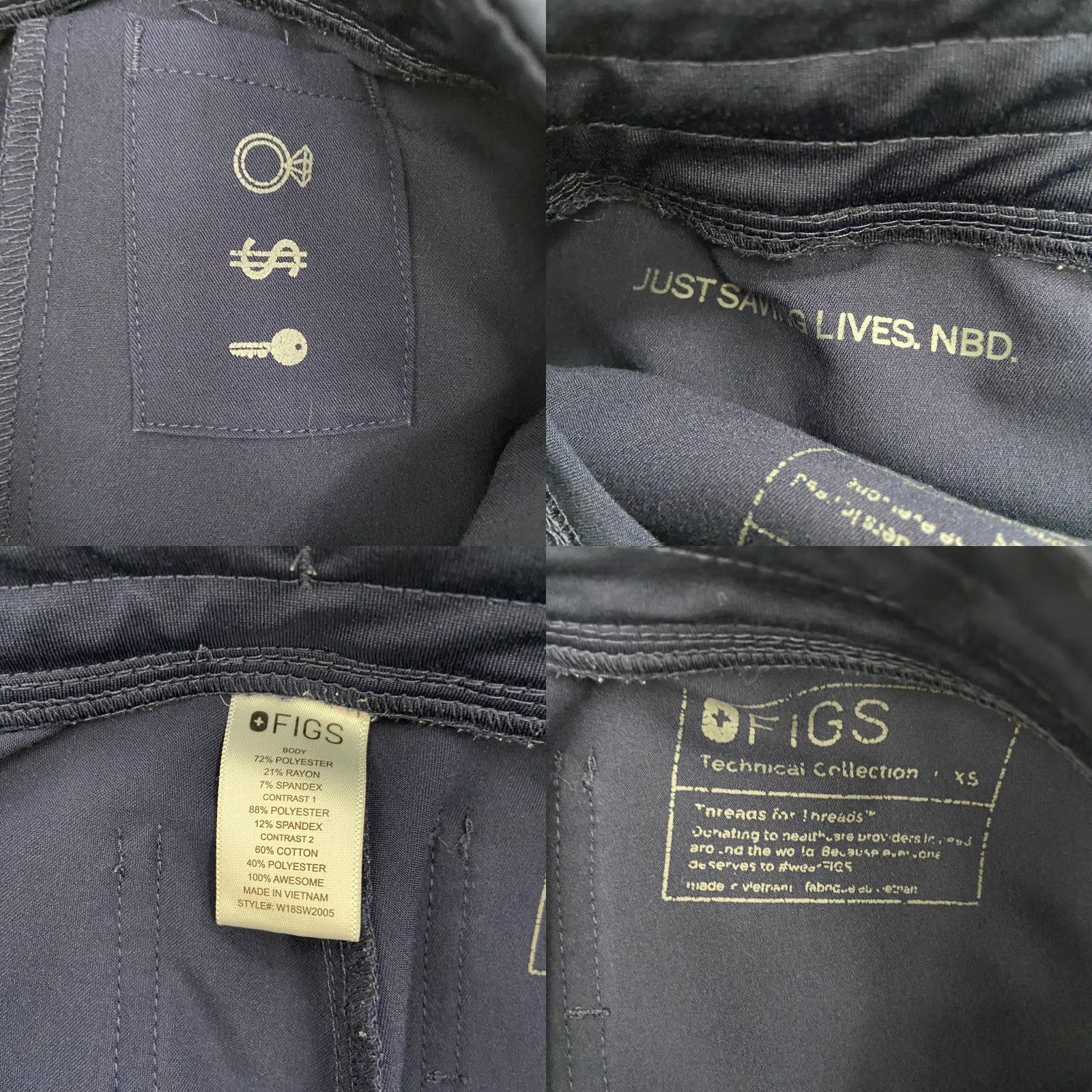 Vintage Figs Scrub Pants Womens XS Blue Zamora Joggers Technical Collection Ladies Size 26" / US 2 / IT 38 - 8 Thumbnail