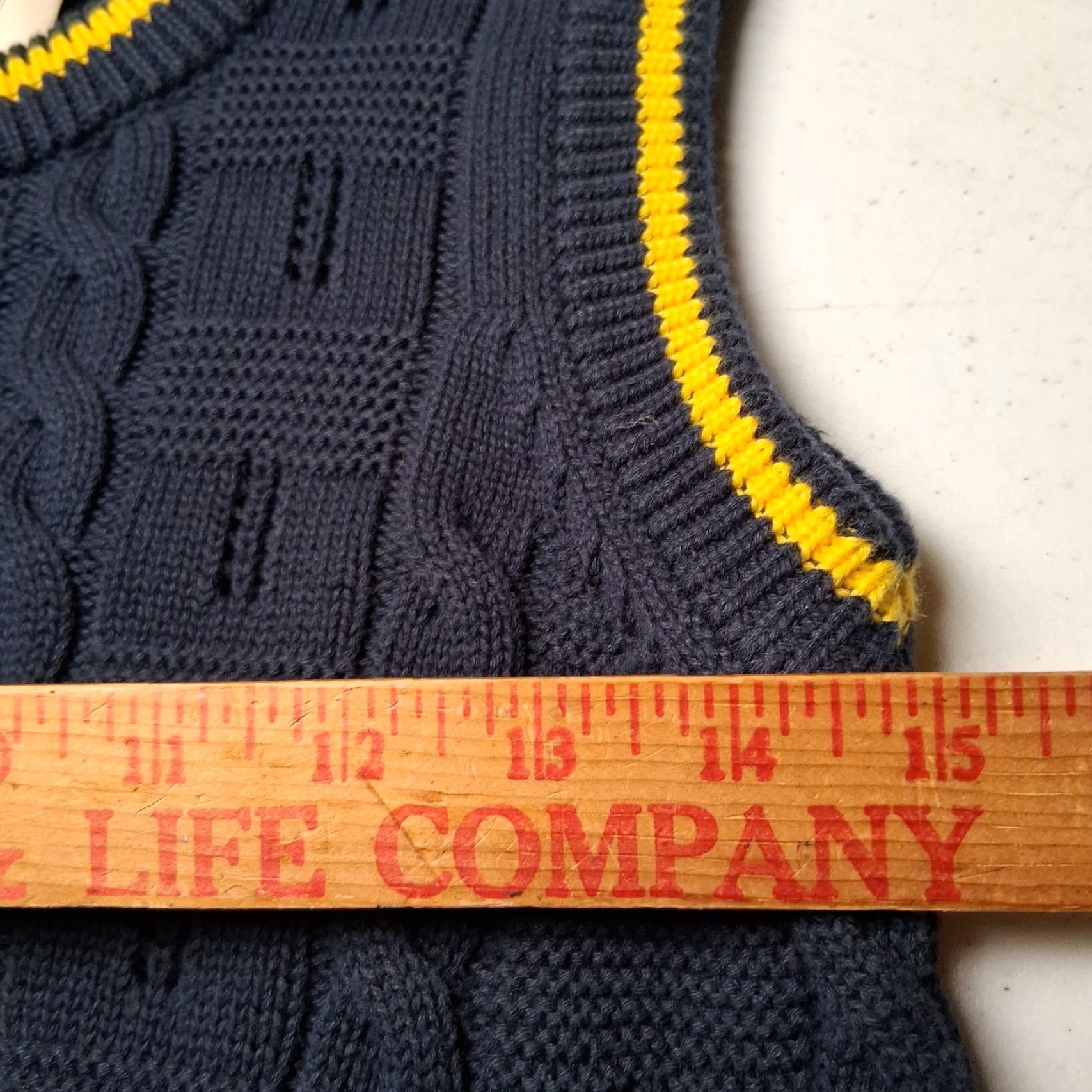 Anthropologie VINTAGE Ollari Sweater Vest Women XS Blue Gold Stripe Cable Knit Academia Size XS / US 0-2 / IT 36-38 - 5 Thumbnail