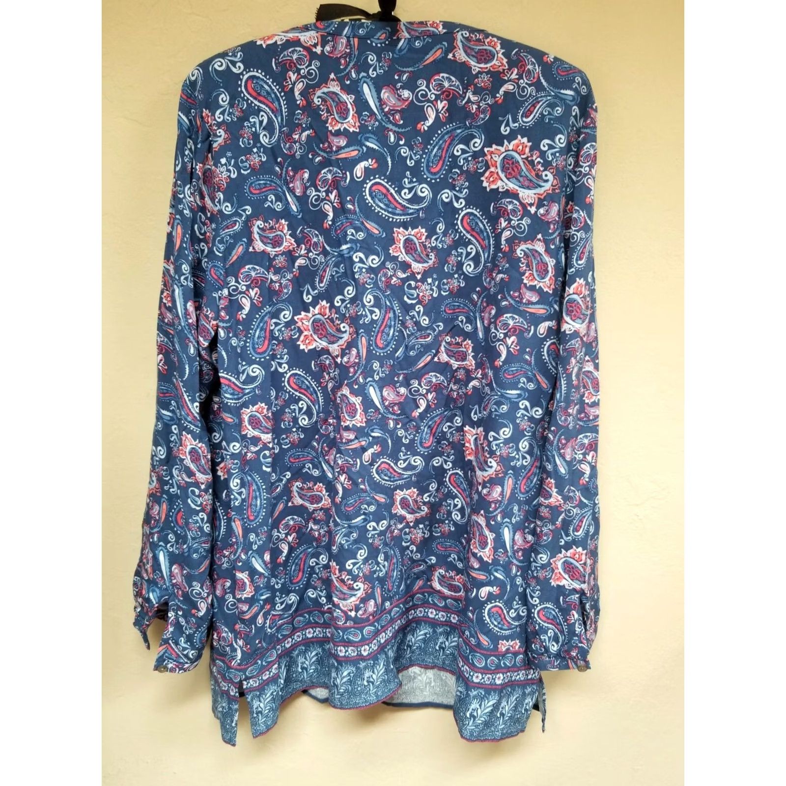 J. Jill J. Jill Womens Tunic Long Sleeves Paisley Round Split Neckline Blue Medium Size M / US 6-8 / IT 42-44 - 2 Thumbnail