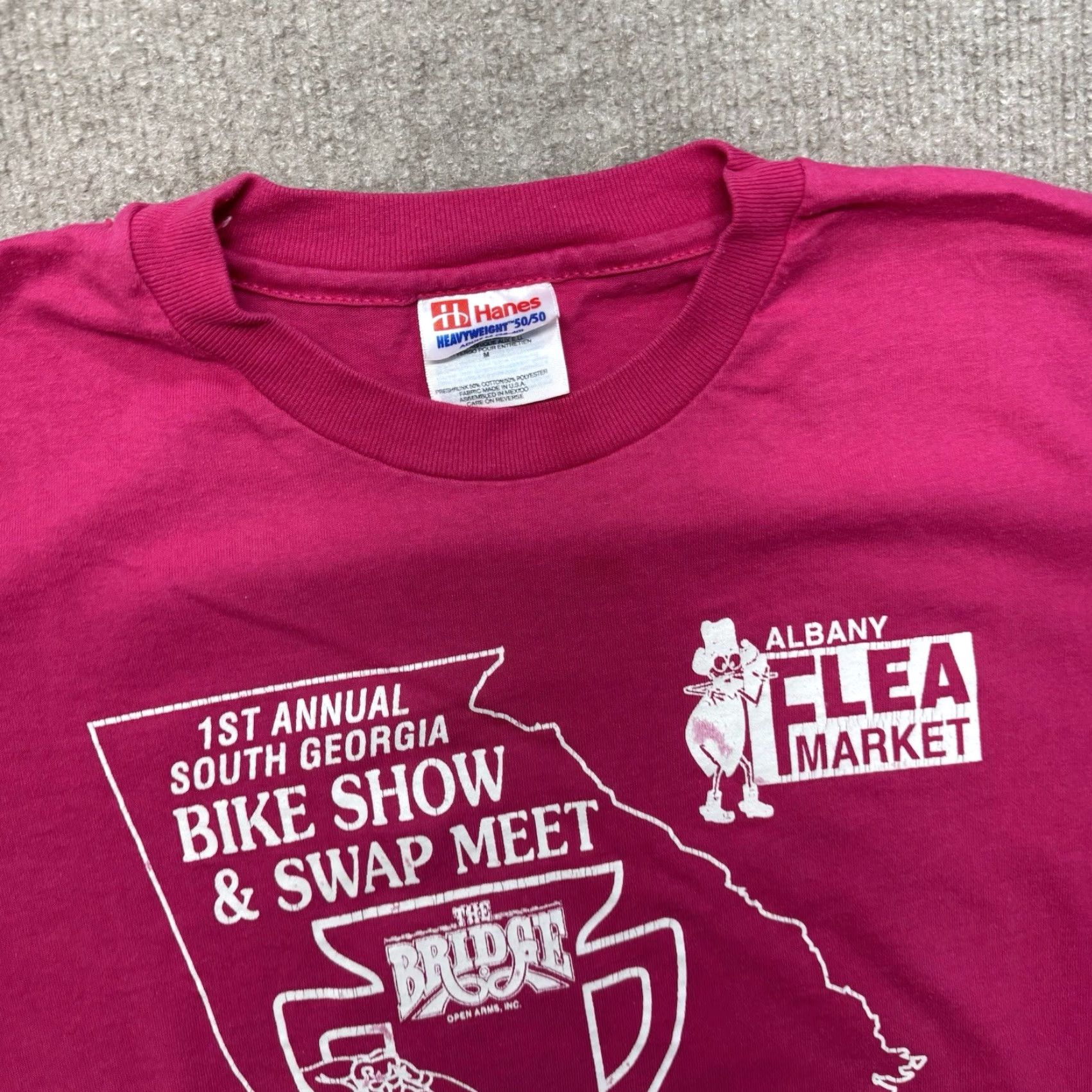 Harley Davidson VINTAGE Georgia Bike Show T Shirt Mens M Vtg 90s Albany Biker Harley Shirt Mens Pink Cotton Blend Crew Neck Short Sleeve Size US M / EU 48-50 / 2 - 3 Thumbnail